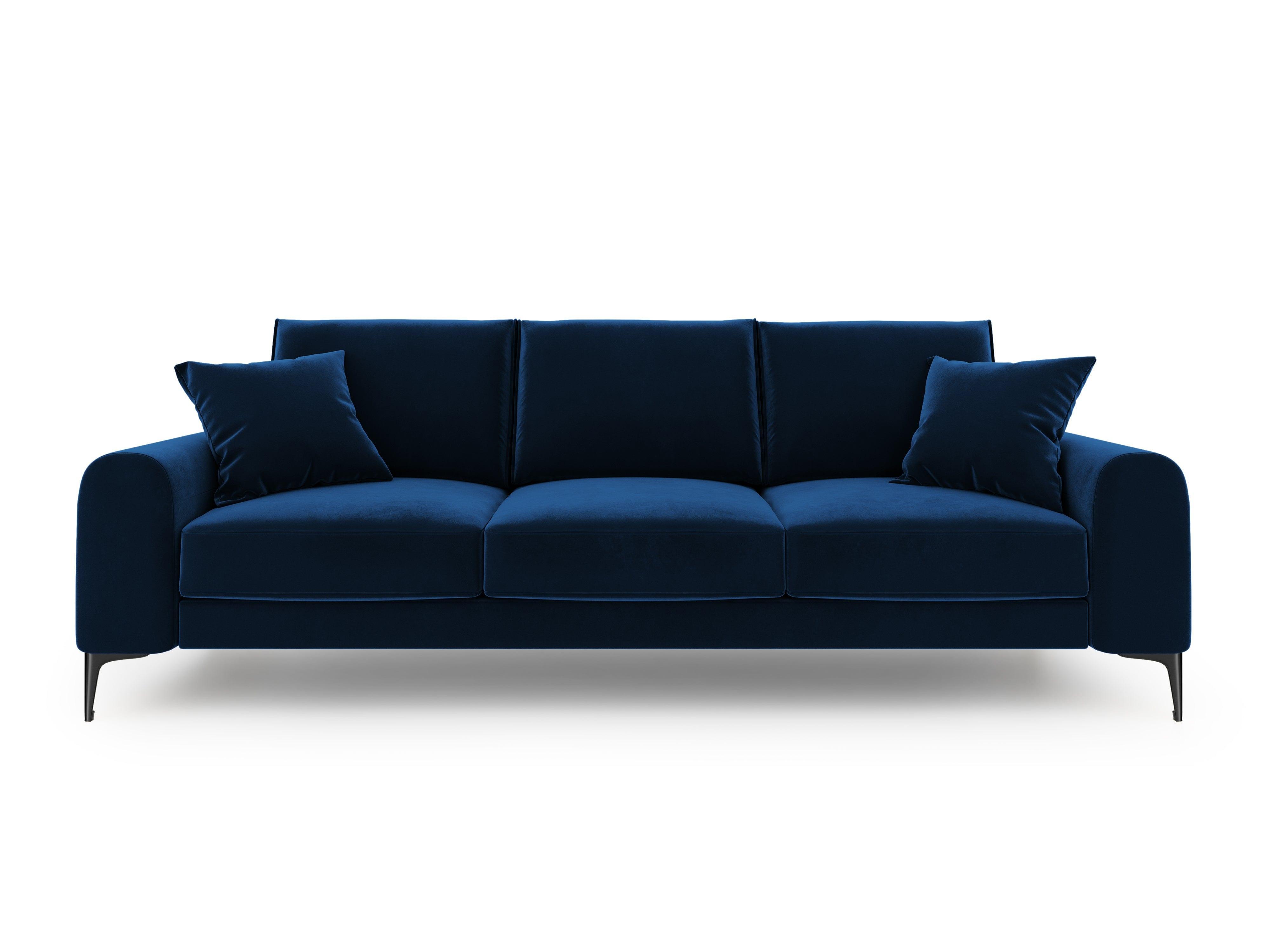 Sofa aksamitna 3-osobowa MADARA królewski niebieski z czarną podstawą Mazzini Sofas Eye on Design