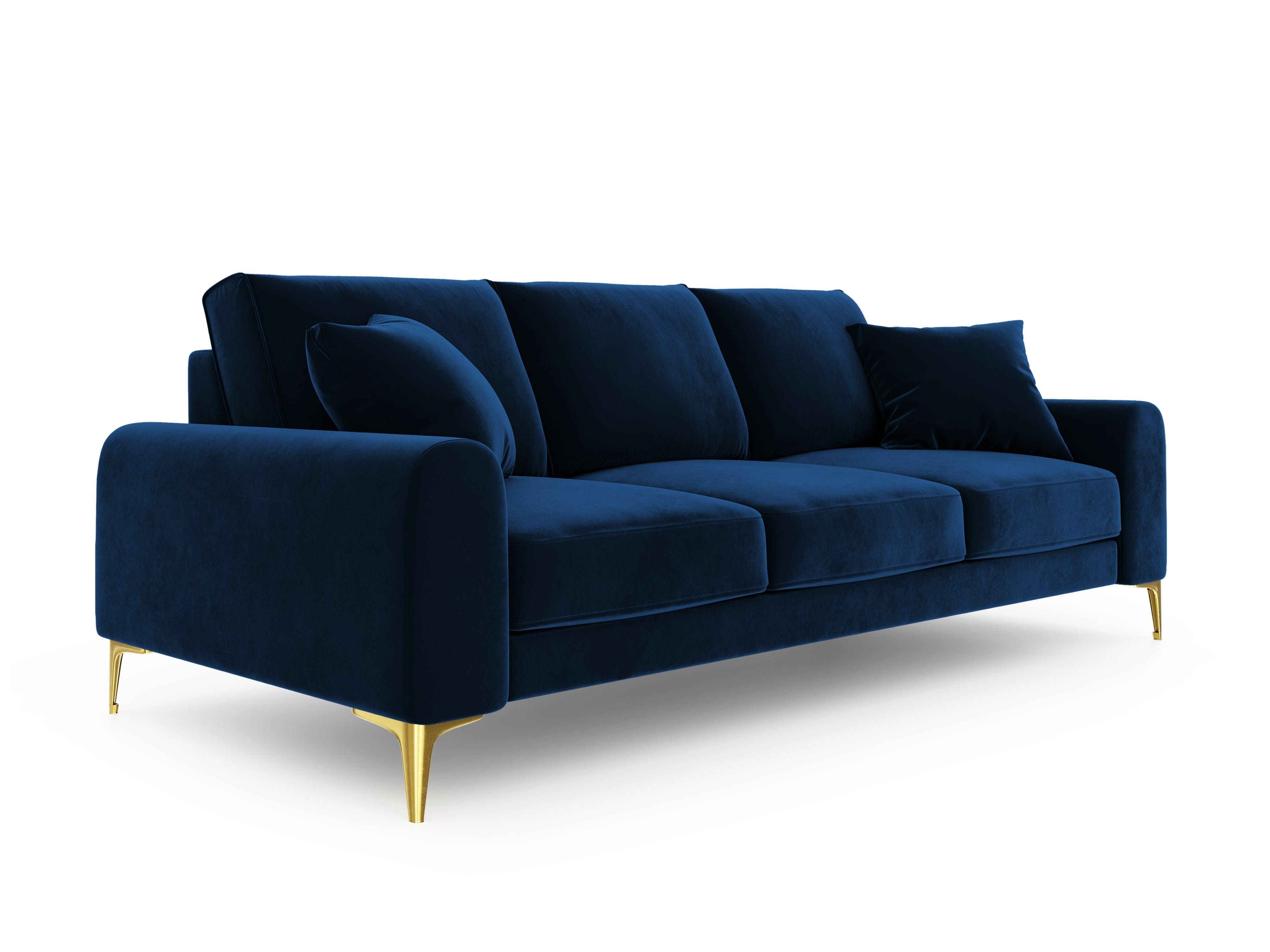 Sofa aksamitna 3-osobowa MADARA królewski niebieski ze złotą podstawą Mazzini Sofas Eye on Design
