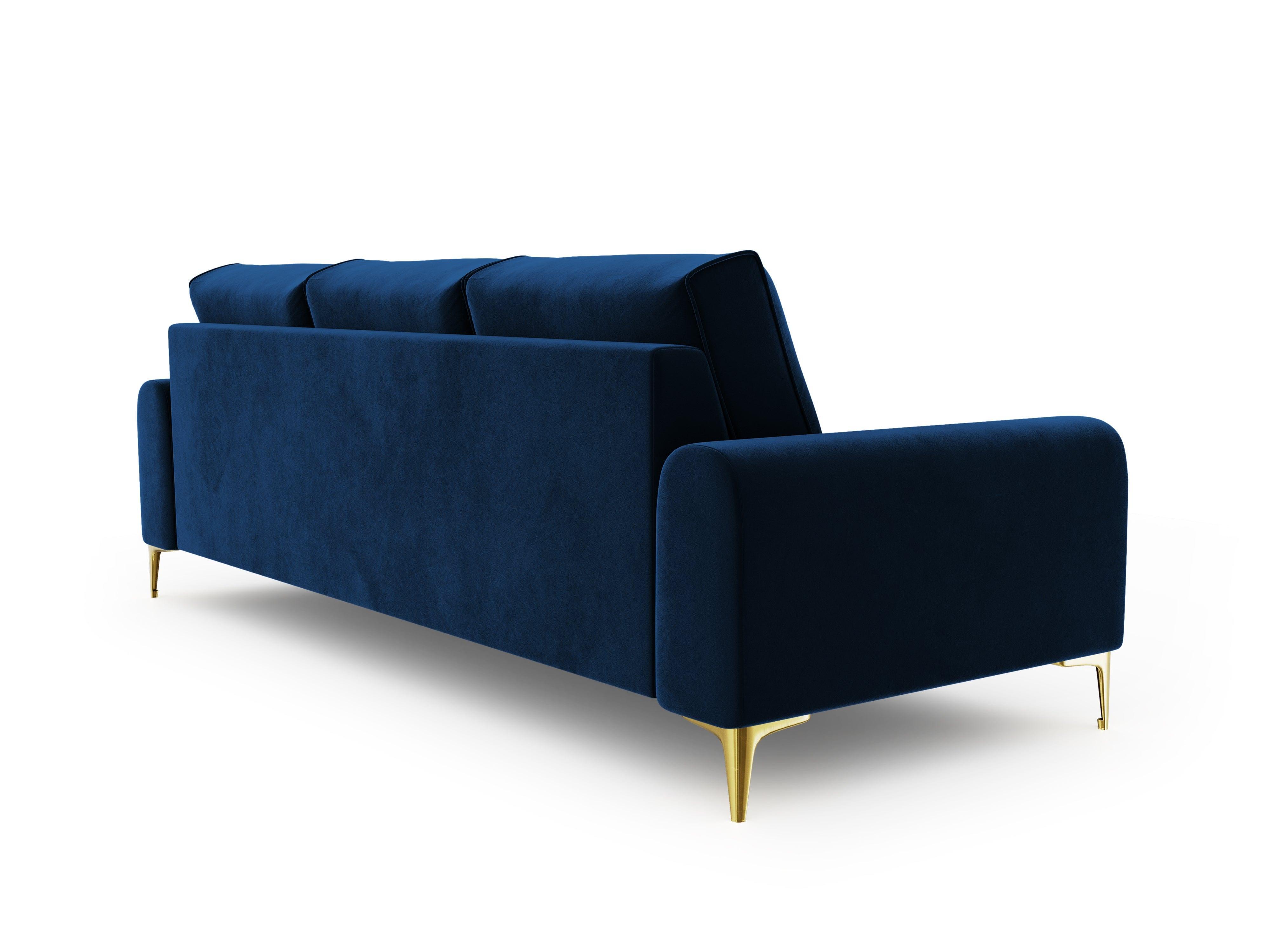 Sofa aksamitna 3-osobowa MADARA królewski niebieski ze złotą podstawą Mazzini Sofas Eye on Design