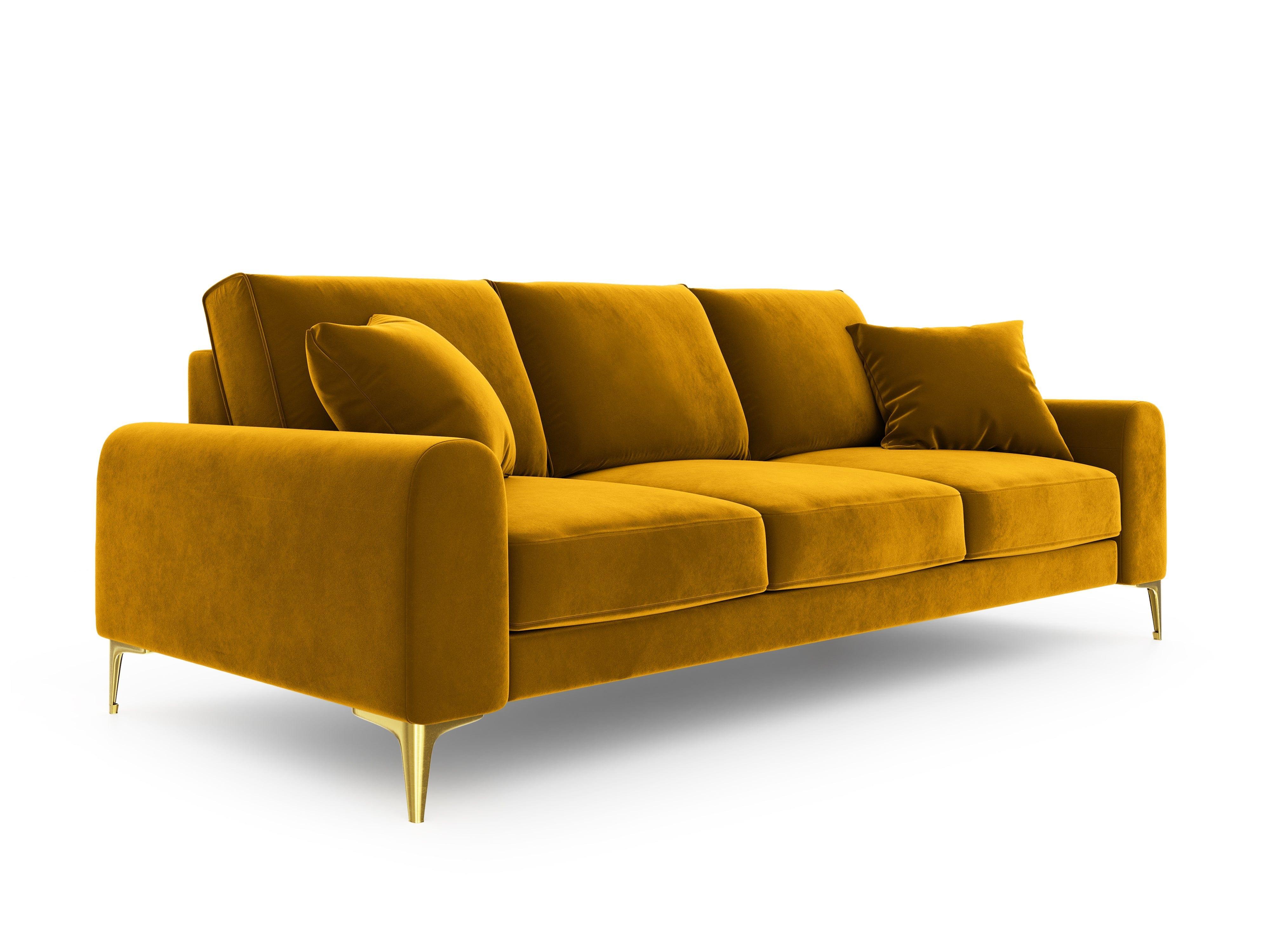 Sofa aksamitna 3-osobowa MADARA musztardowy ze złotą podstawą Mazzini Sofas Eye on Design