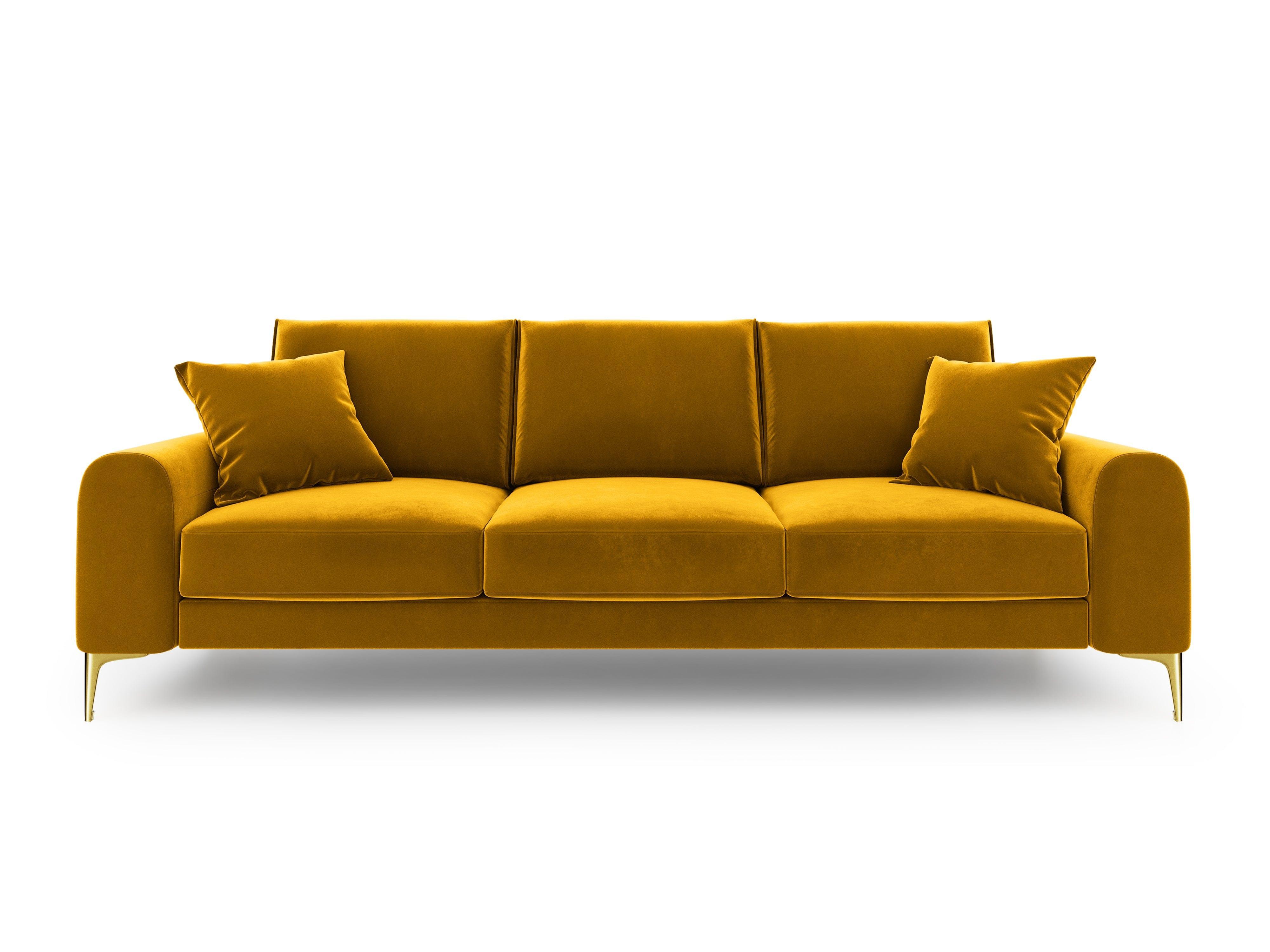 Sofa aksamitna 3-osobowa MADARA musztardowy ze złotą podstawą Mazzini Sofas Eye on Design
