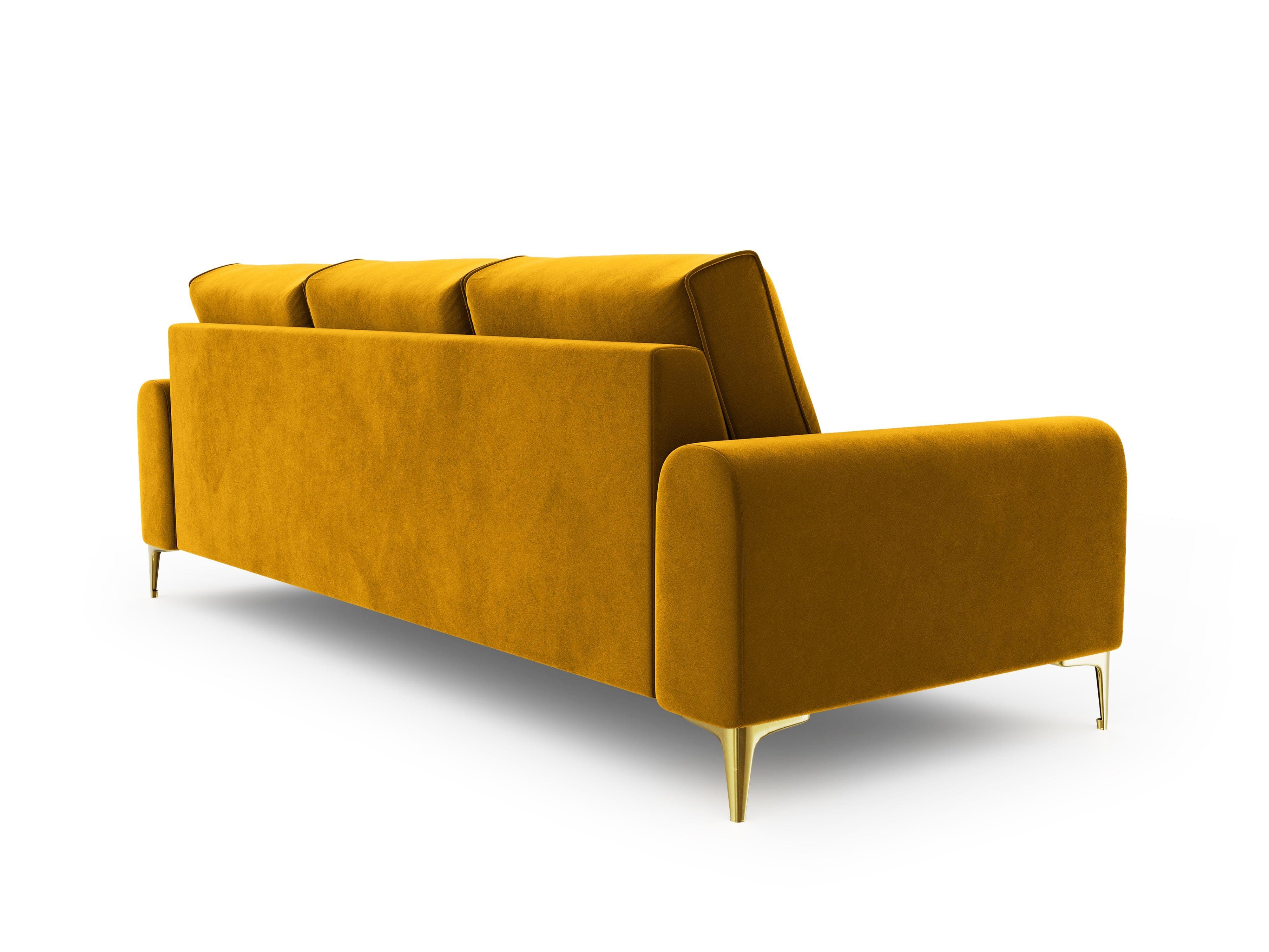 Sofa aksamitna 3-osobowa MADARA musztardowy ze złotą podstawą Mazzini Sofas Eye on Design