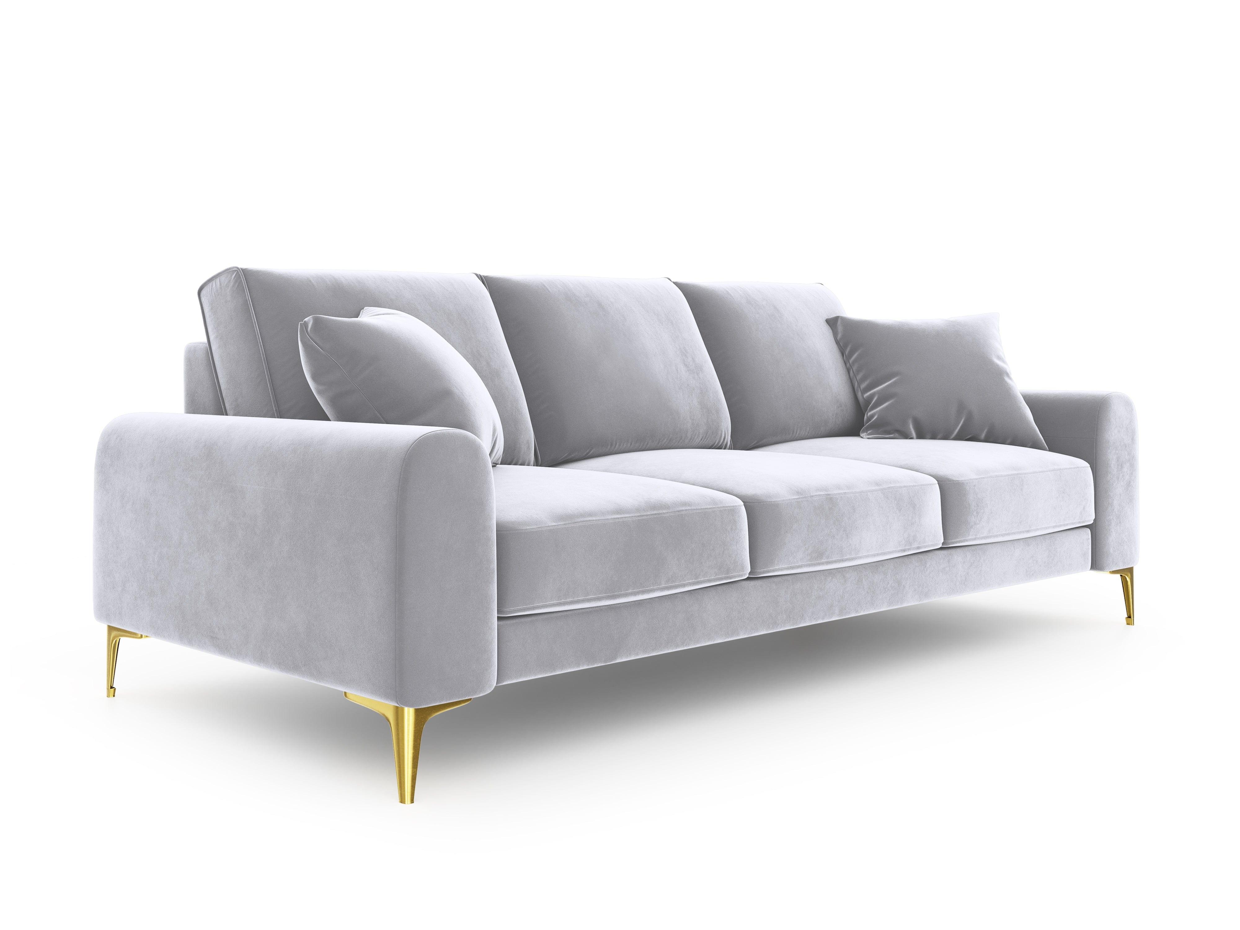 Sofa aksamitna 3-osobowa MADARA srebrny ze złotą podstawą Mazzini Sofas Eye on Design