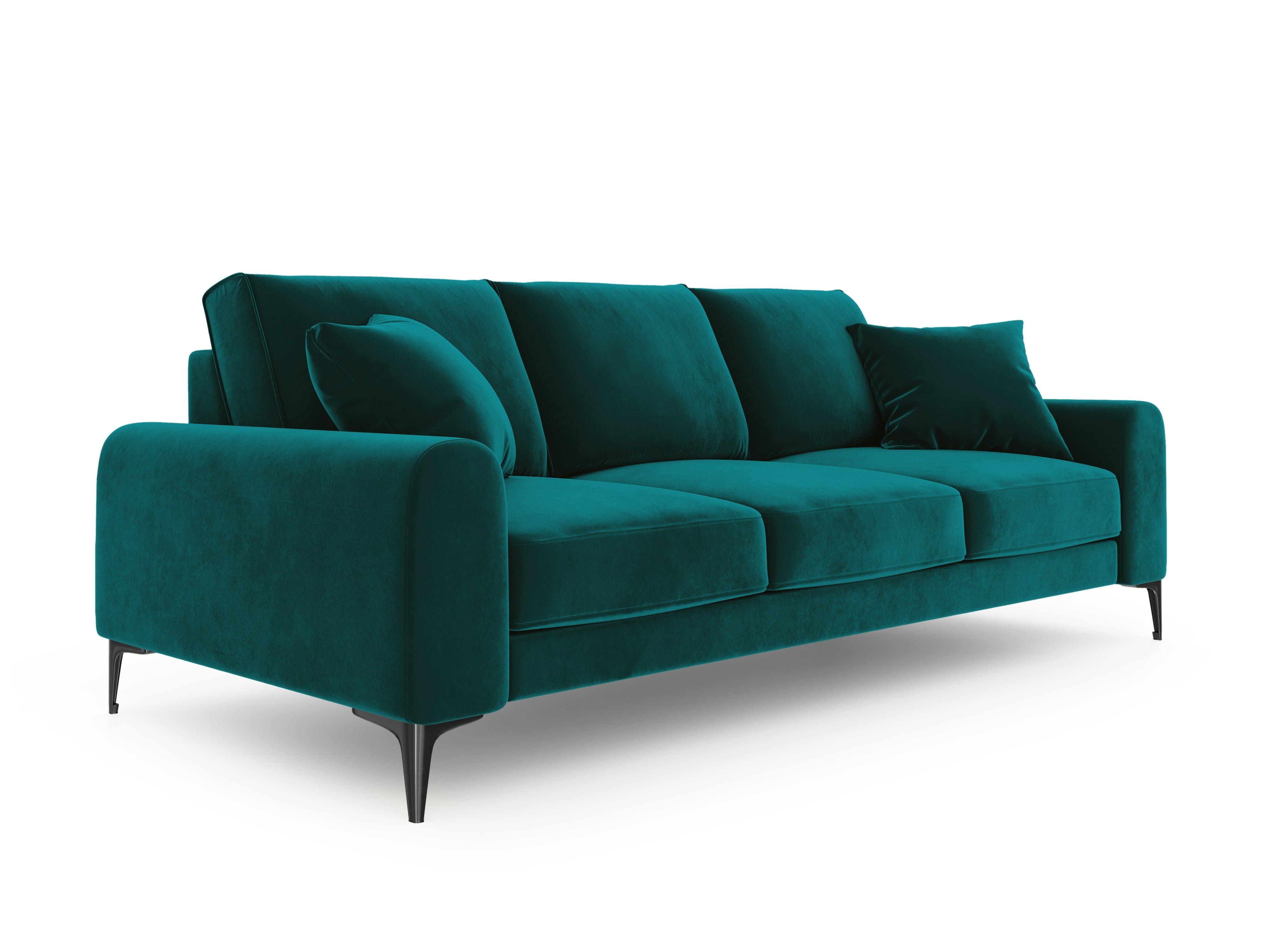 Sofa aksamitna 3-osobowa MADARA turkusowy z czarną podstawą Mazzini Sofas Eye on Design