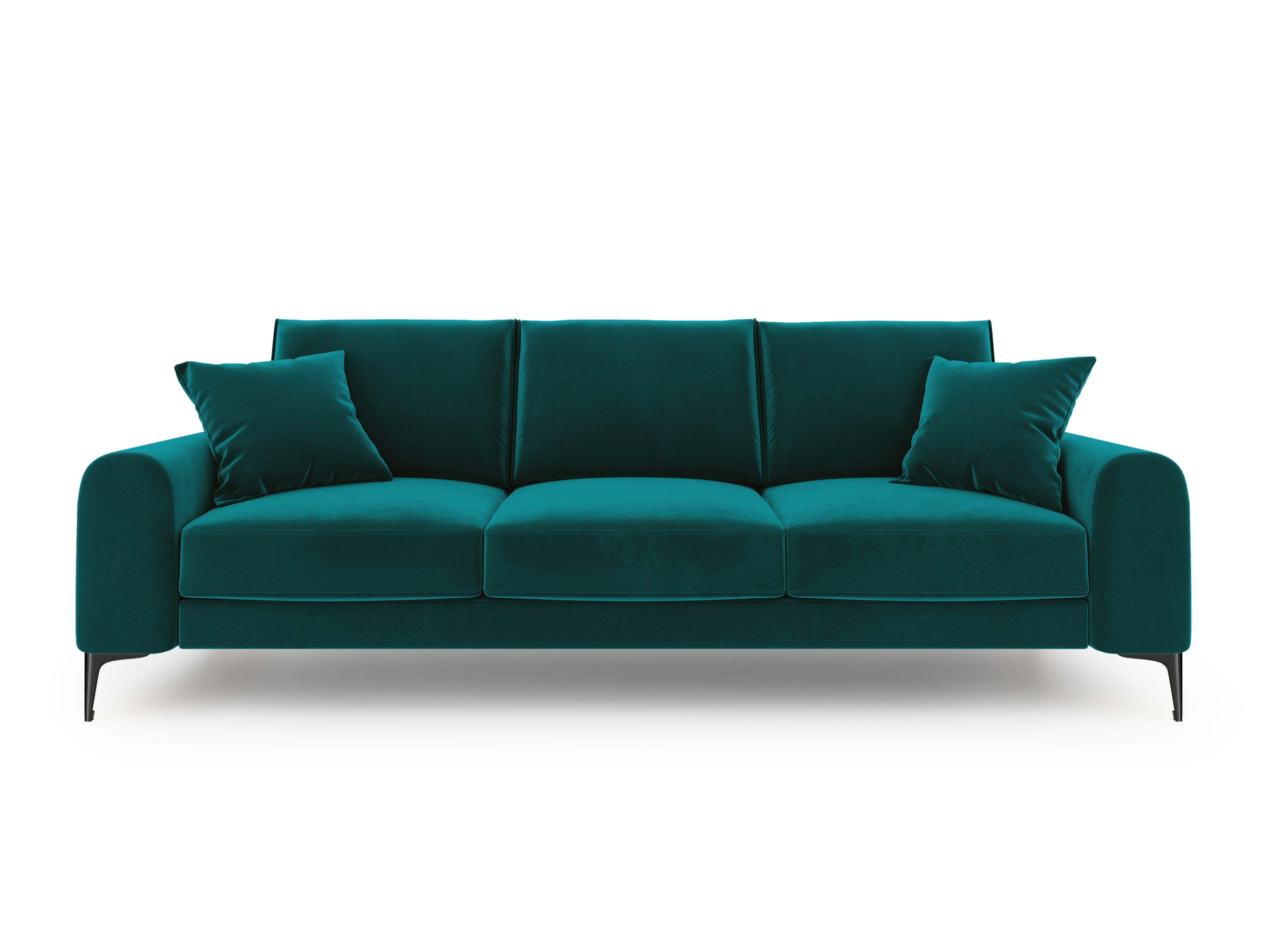 Sofa aksamitna 3-osobowa MADARA turkusowy z czarną podstawą Mazzini Sofas Eye on Design