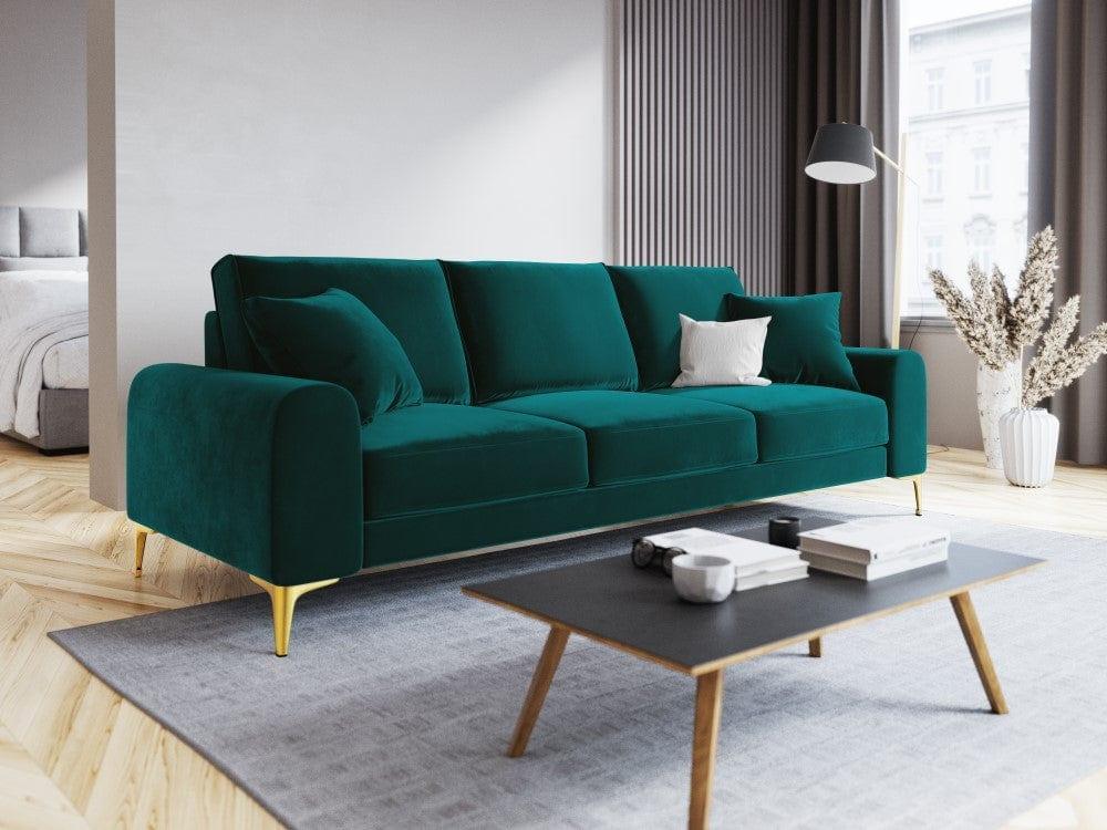 Sofa aksamitna 3-osobowa MADARA turkusowy ze złotą podstawą Mazzini Sofas Eye on Design