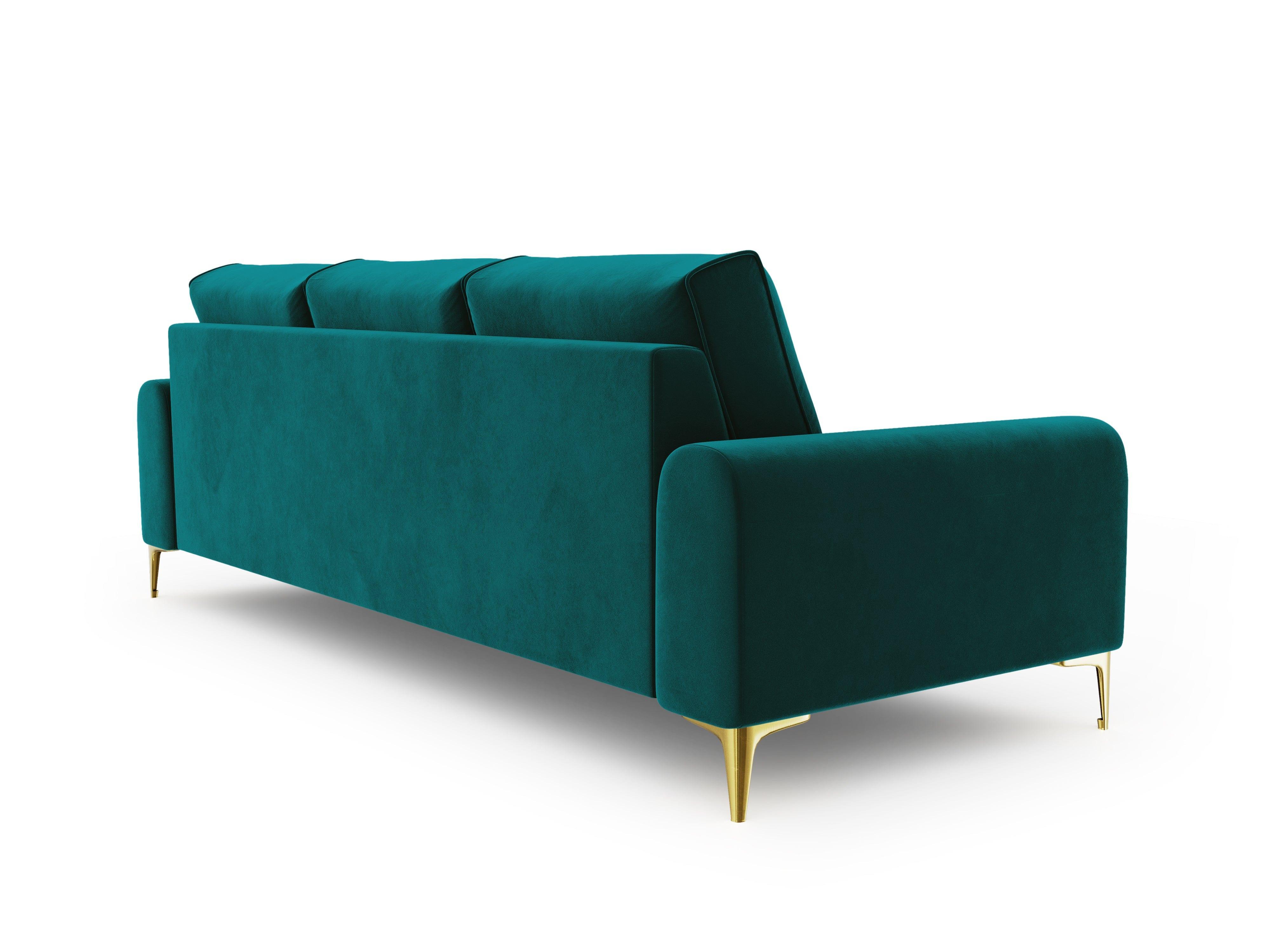 Sofa aksamitna 3-osobowa MADARA turkusowy ze złotą podstawą Mazzini Sofas Eye on Design