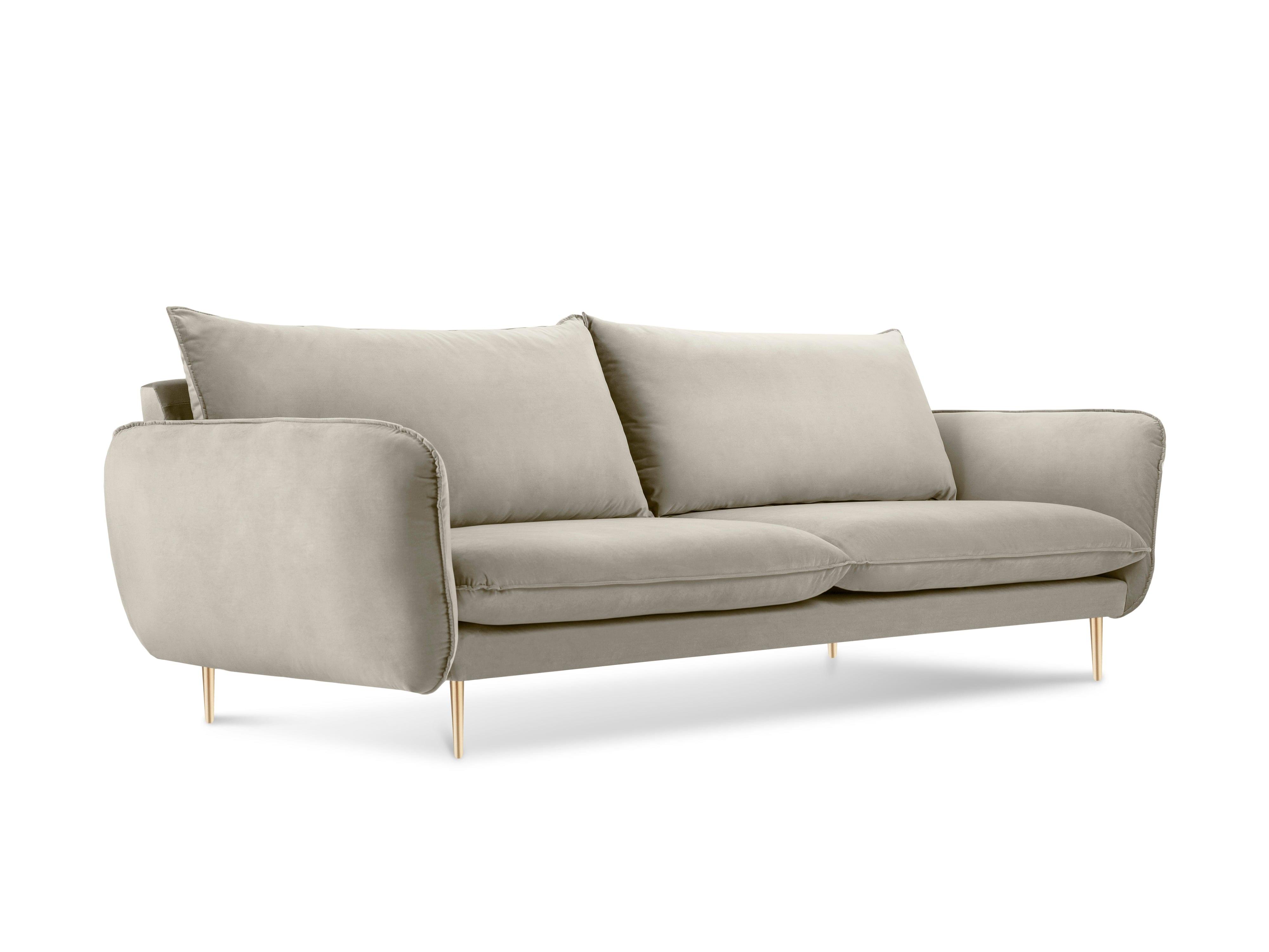 Sofa aksamitna 3-osobowa VIENNA beżowy ze złotą podstawą Cosmopolitan Design Eye on Design
