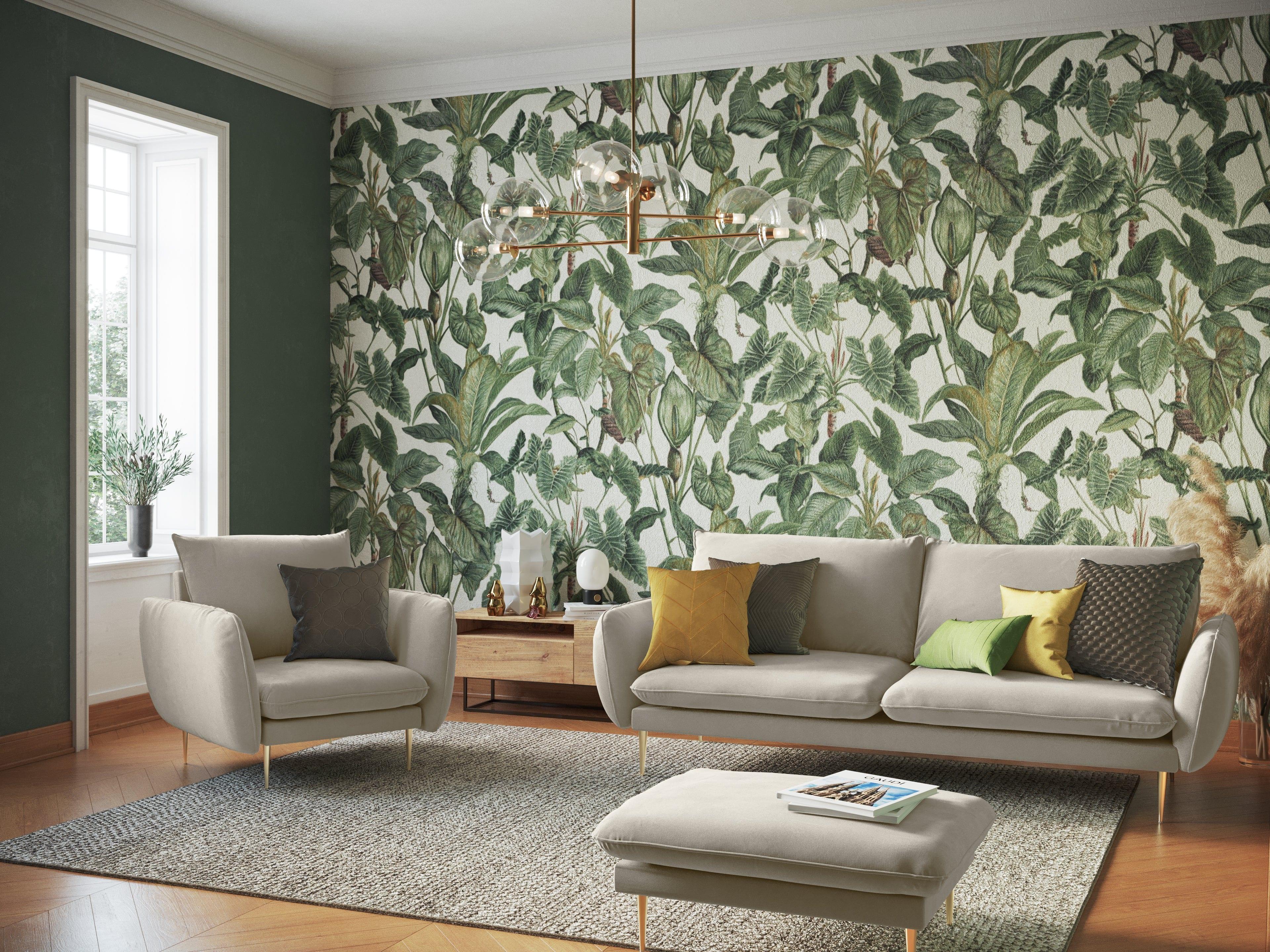 Sofa aksamitna 3-osobowa VIENNA beżowy ze złotą podstawą Cosmopolitan Design Eye on Design