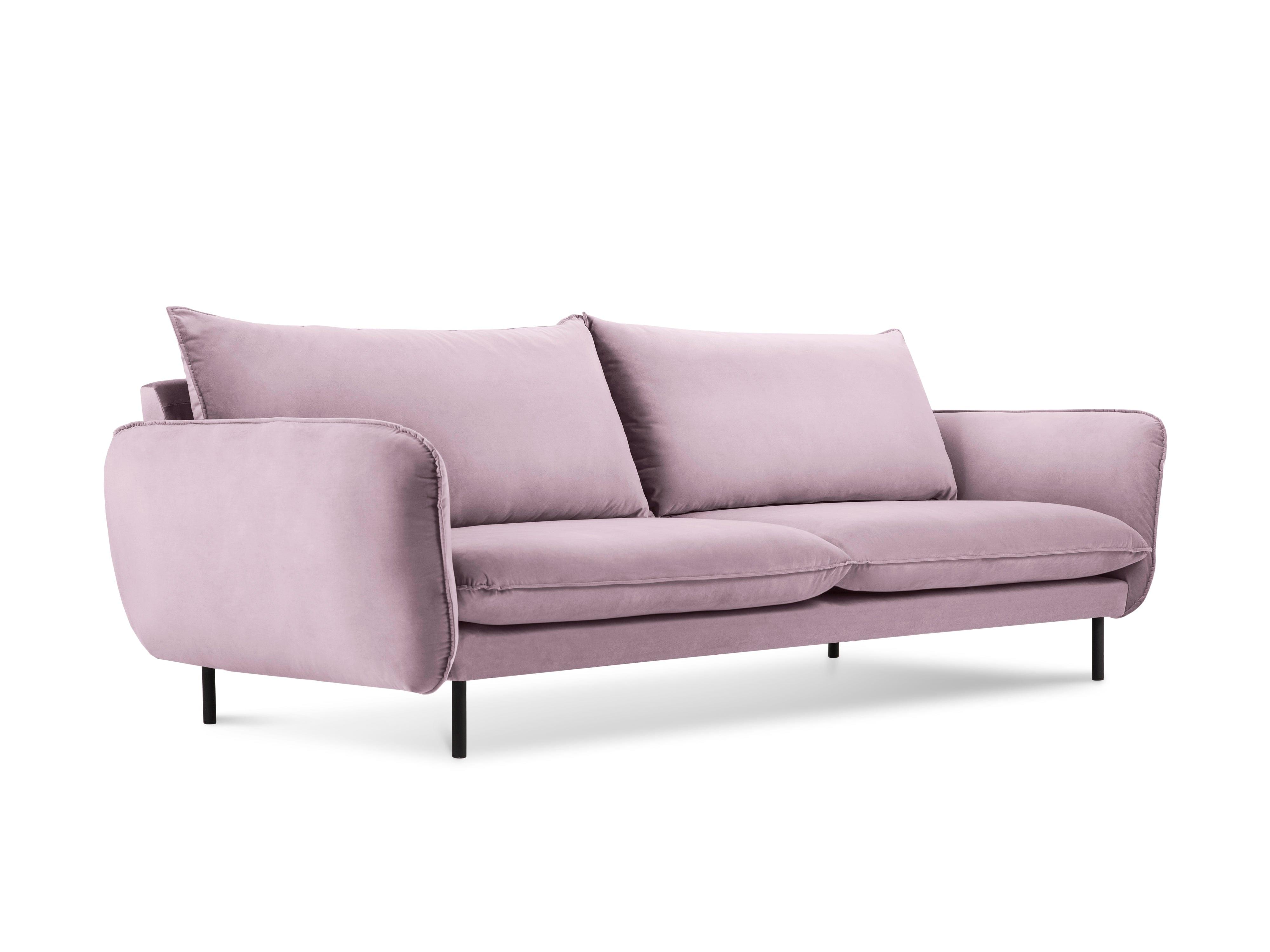 Sofa aksamitna 3-osobowa VIENNA pudrowy róż z czarną podstawą Cosmopolitan Design Eye on Design
