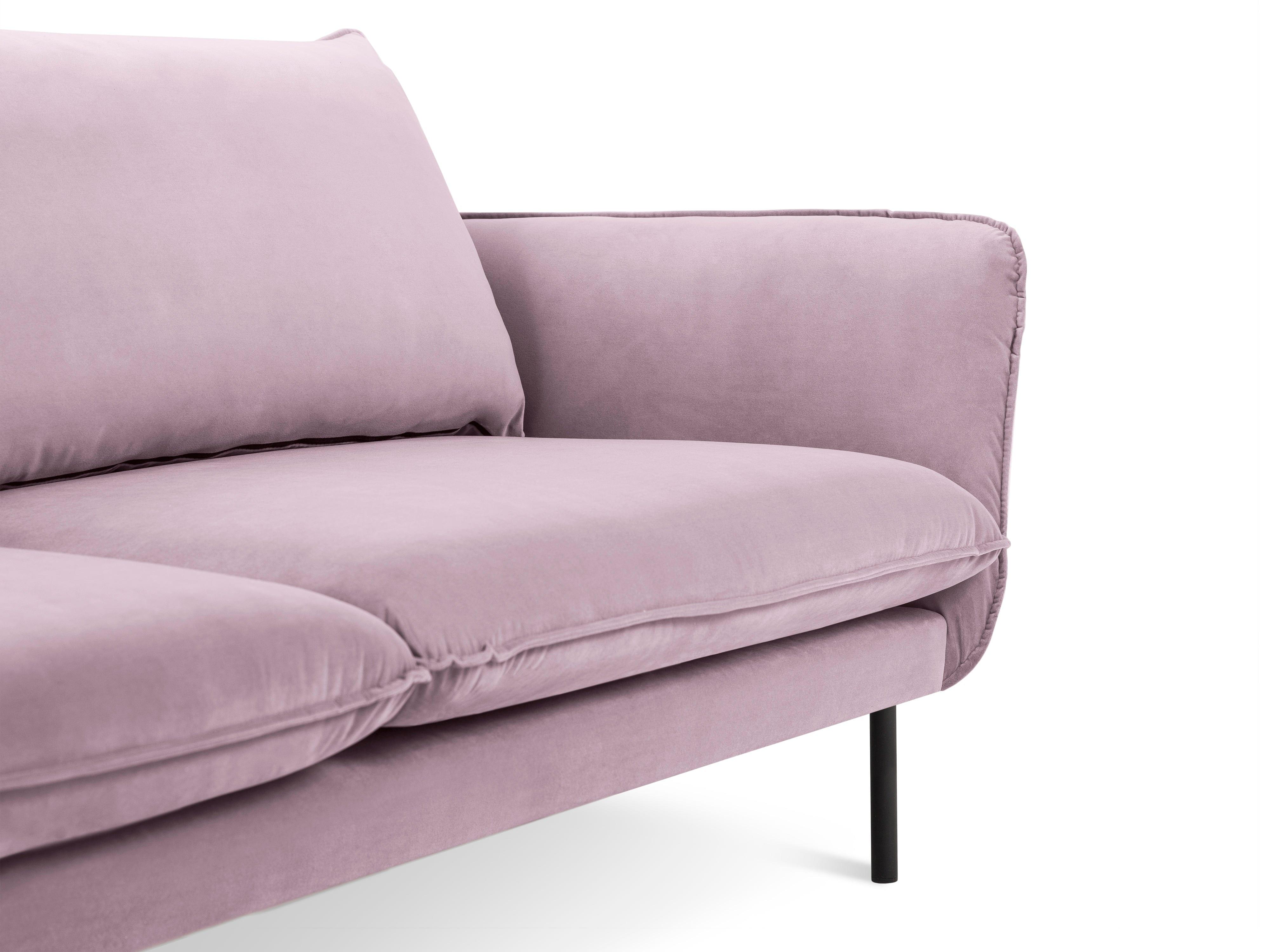 Sofa aksamitna 3-osobowa VIENNA pudrowy róż z czarną podstawą Cosmopolitan Design Eye on Design