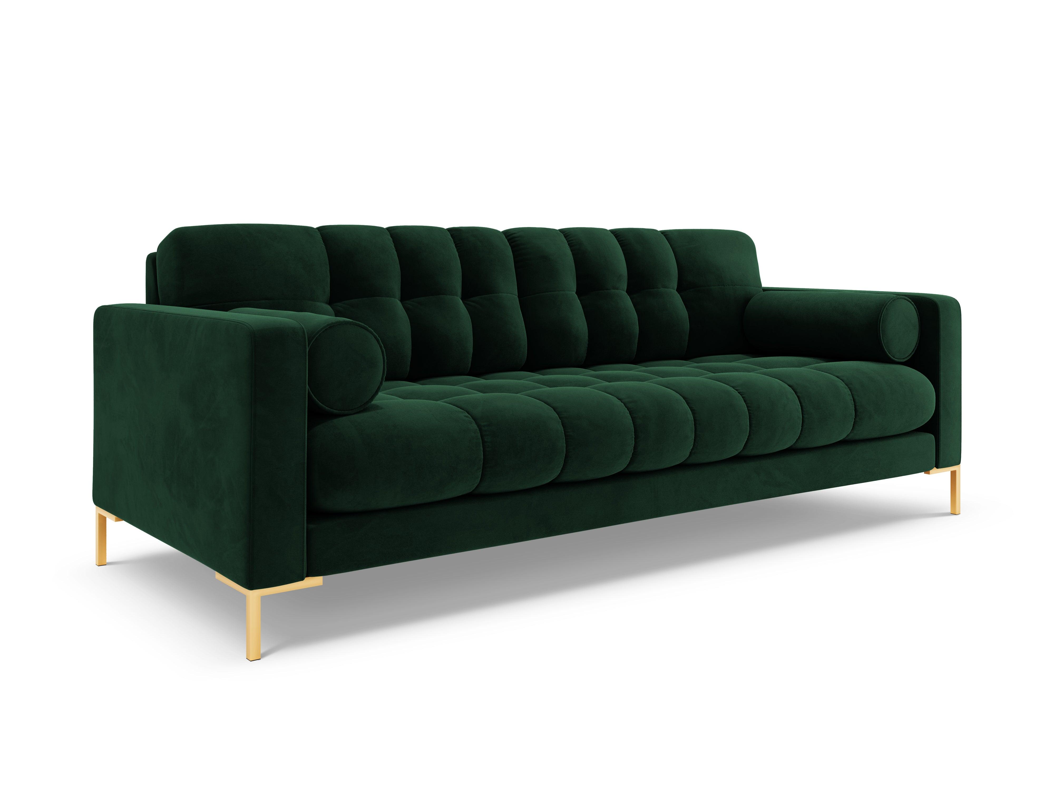Sofa aksamitna 4-osobowa BALI butelkowa zieleń ze złotą podstawą Cosmopolitan Design Eye on Design
