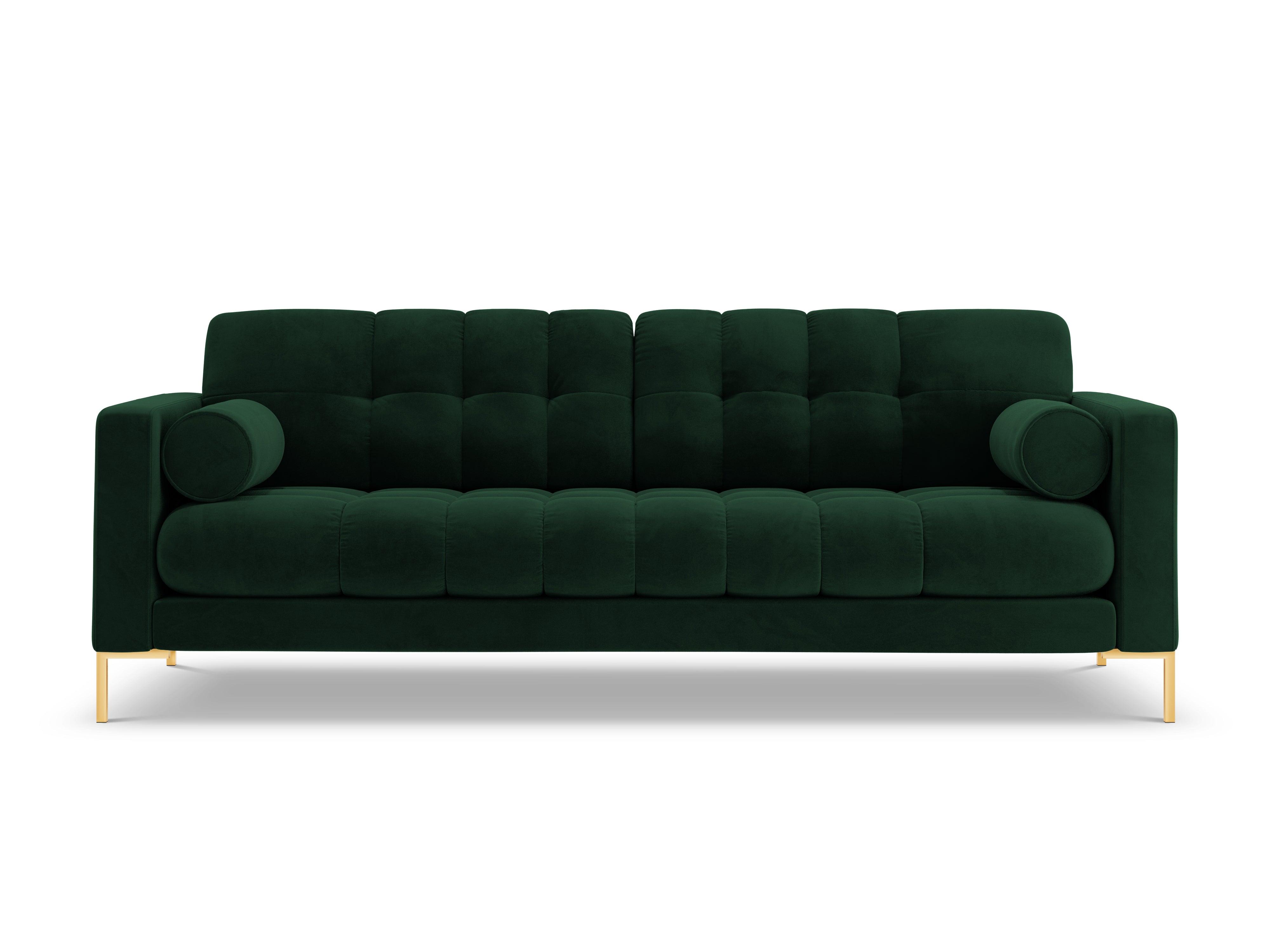 Sofa aksamitna 4-osobowa BALI butelkowa zieleń ze złotą podstawą Cosmopolitan Design Eye on Design