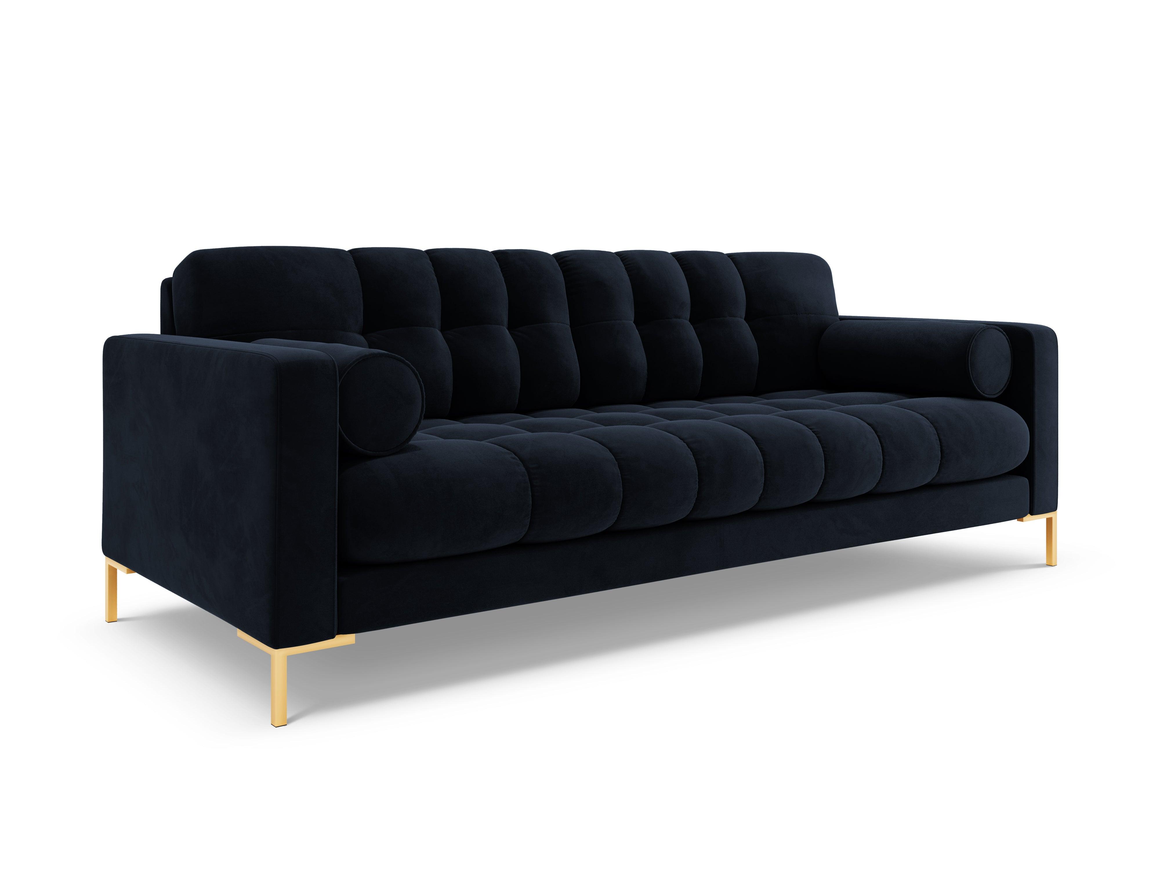 Sofa aksamitna 4-osobowa BALI ciemnoniebieski ze złotą podstawą Cosmopolitan Design Eye on Design