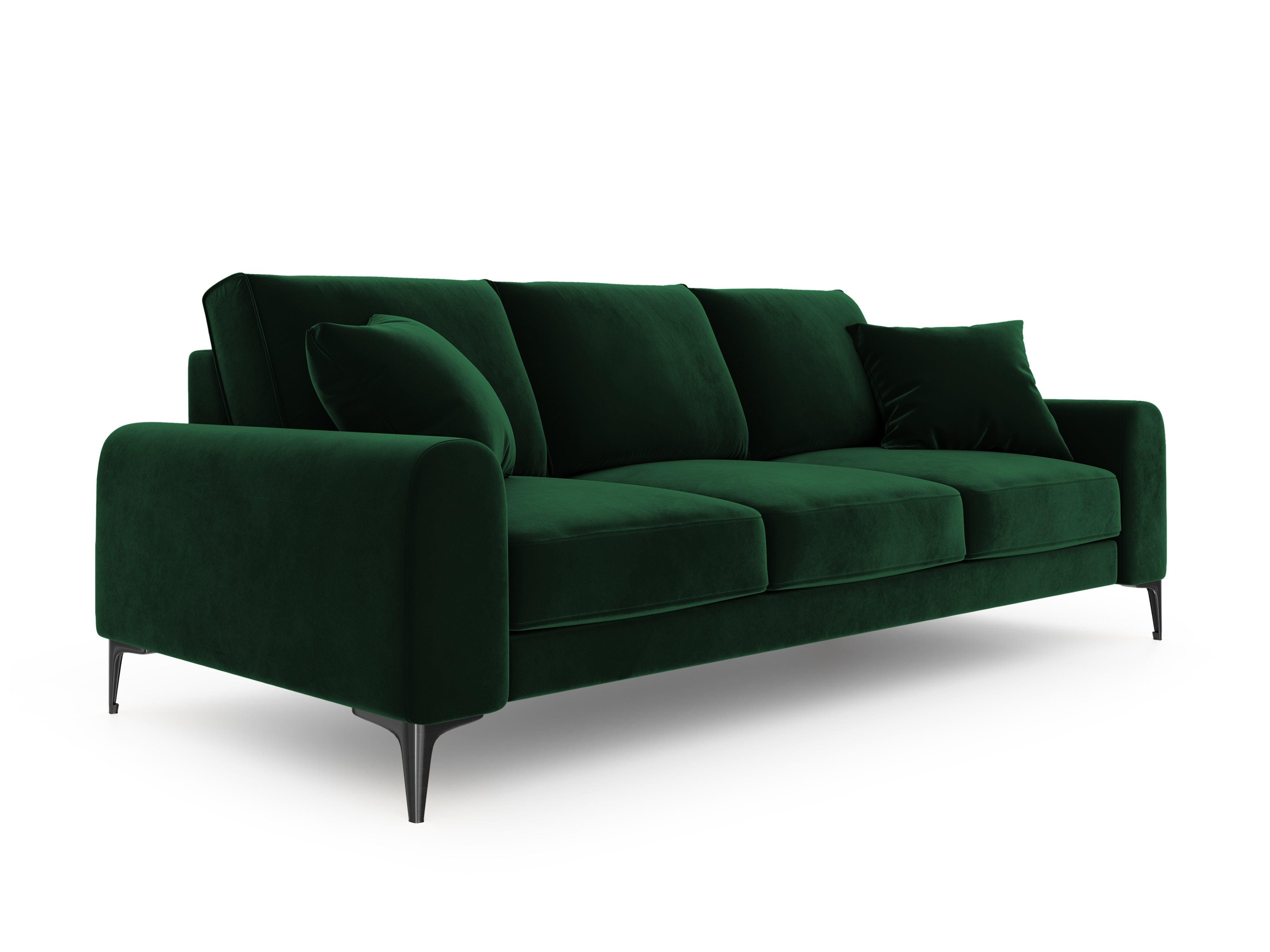 Sofa aksamitna 4-osobowa MADARA butelkowa zieleń z czarną podstawą Mazzini Sofas Eye on Design