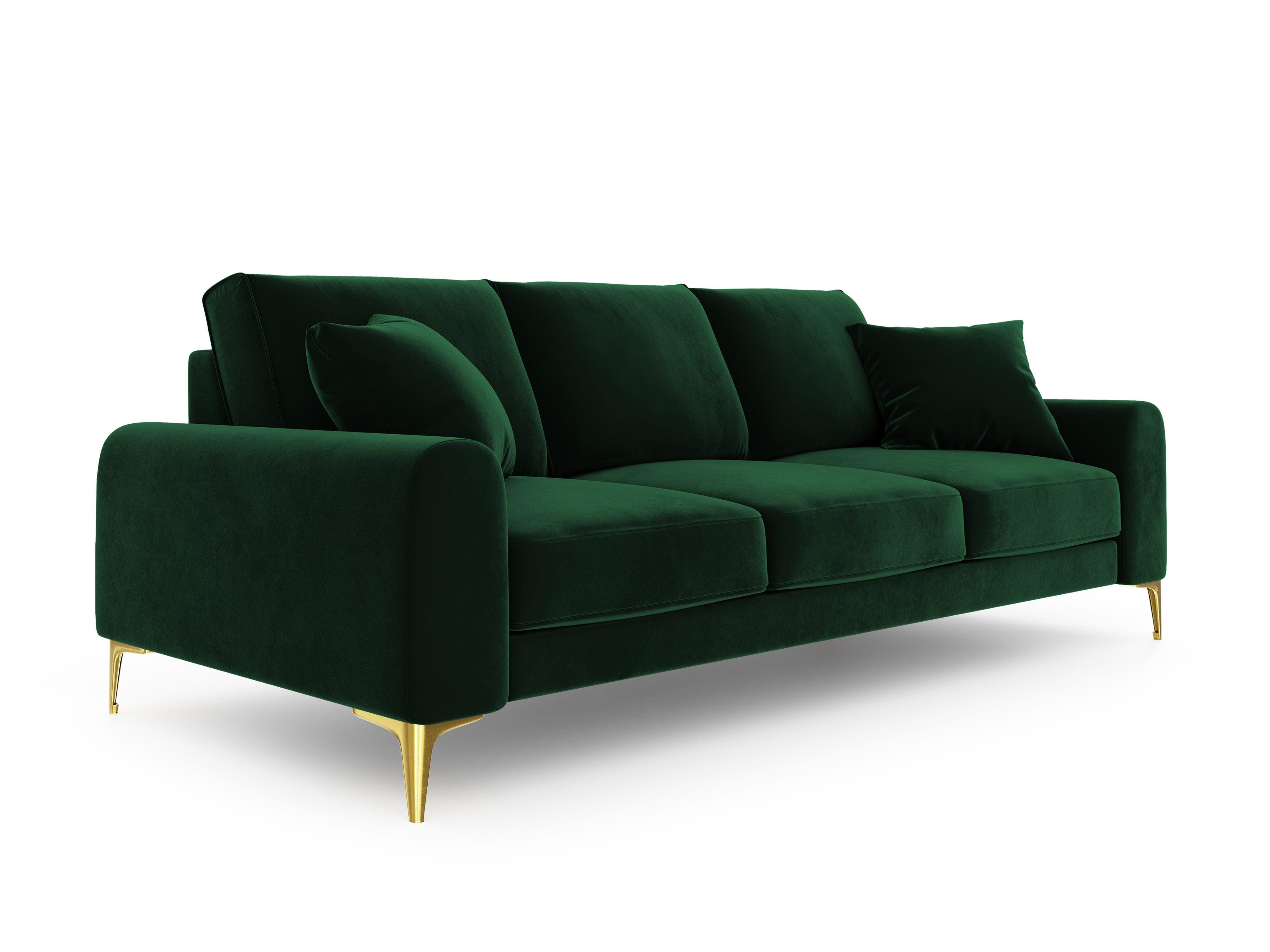 Sofa aksamitna 4-osobowa MADARA butelkowa zieleń ze złotą podstawą Mazzini Sofas Eye on Design