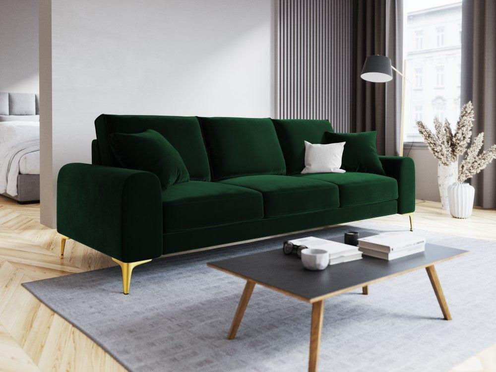 Sofa aksamitna 4-osobowa MADARA butelkowa zieleń ze złotą podstawą Mazzini Sofas Eye on Design