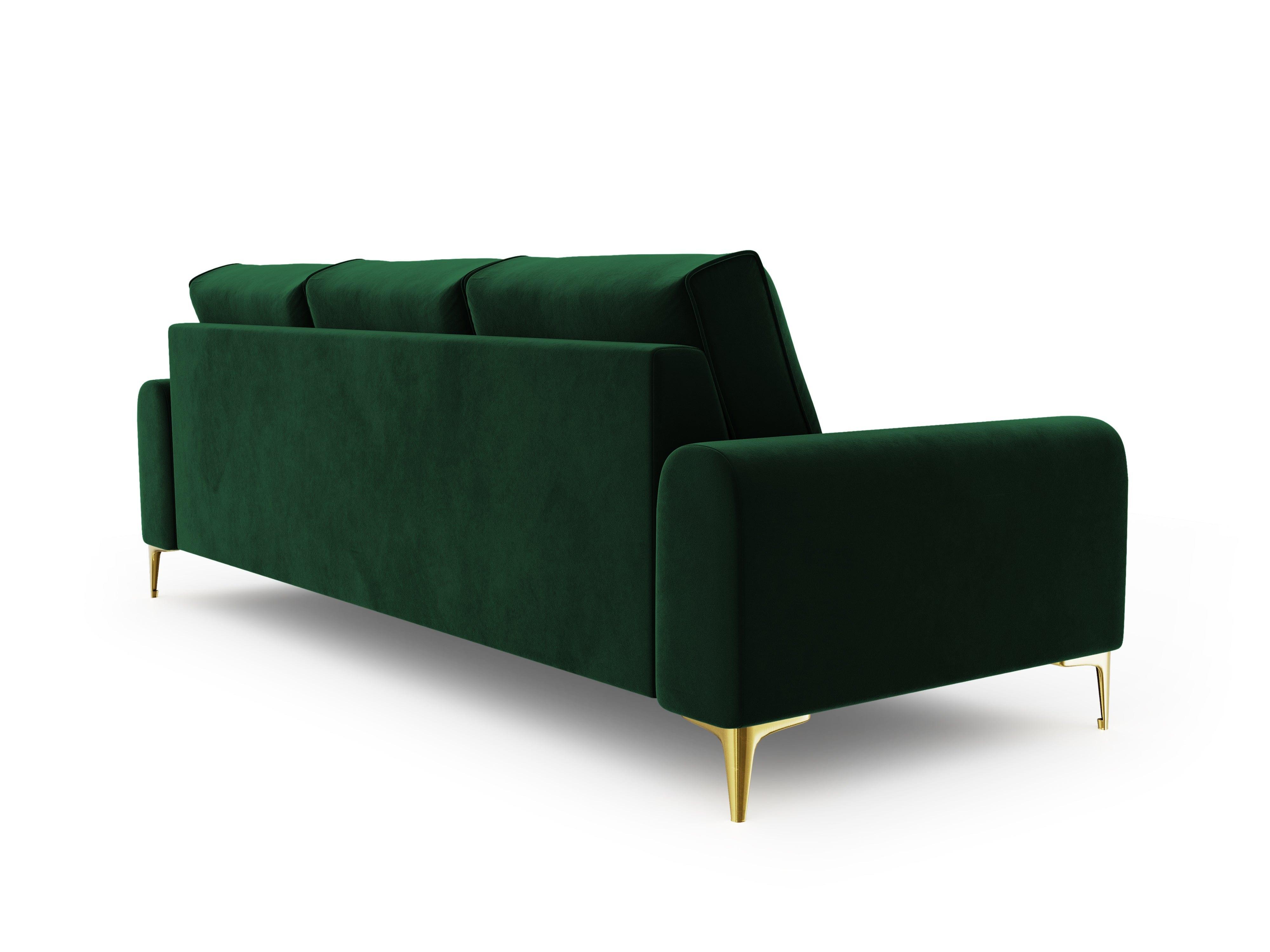 Sofa aksamitna 4-osobowa MADARA butelkowa zieleń ze złotą podstawą Mazzini Sofas Eye on Design