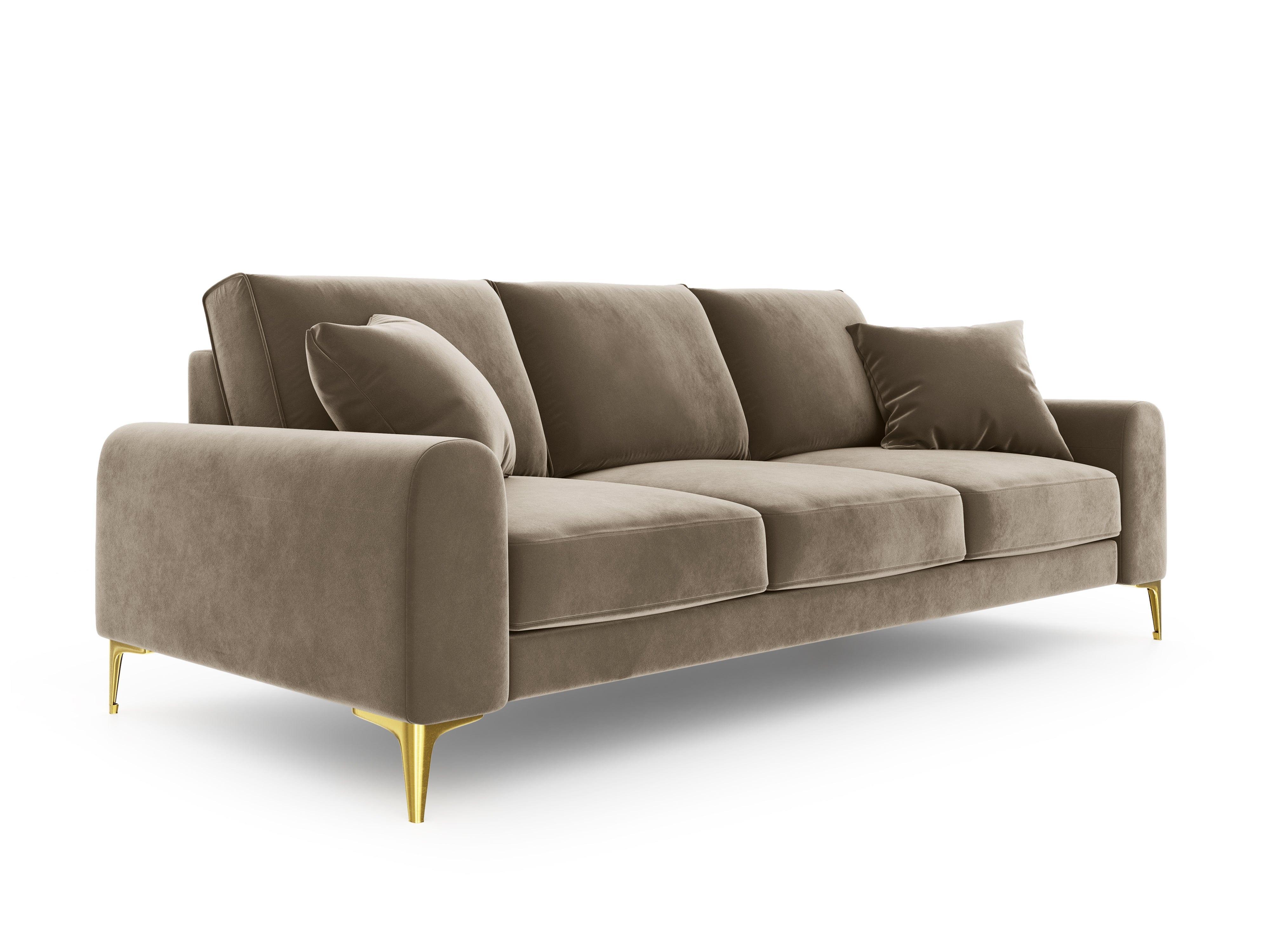 Sofa aksamitna 4-osobowa MADARA cappuccino ze złotą podstawą Mazzini Sofas Eye on Design