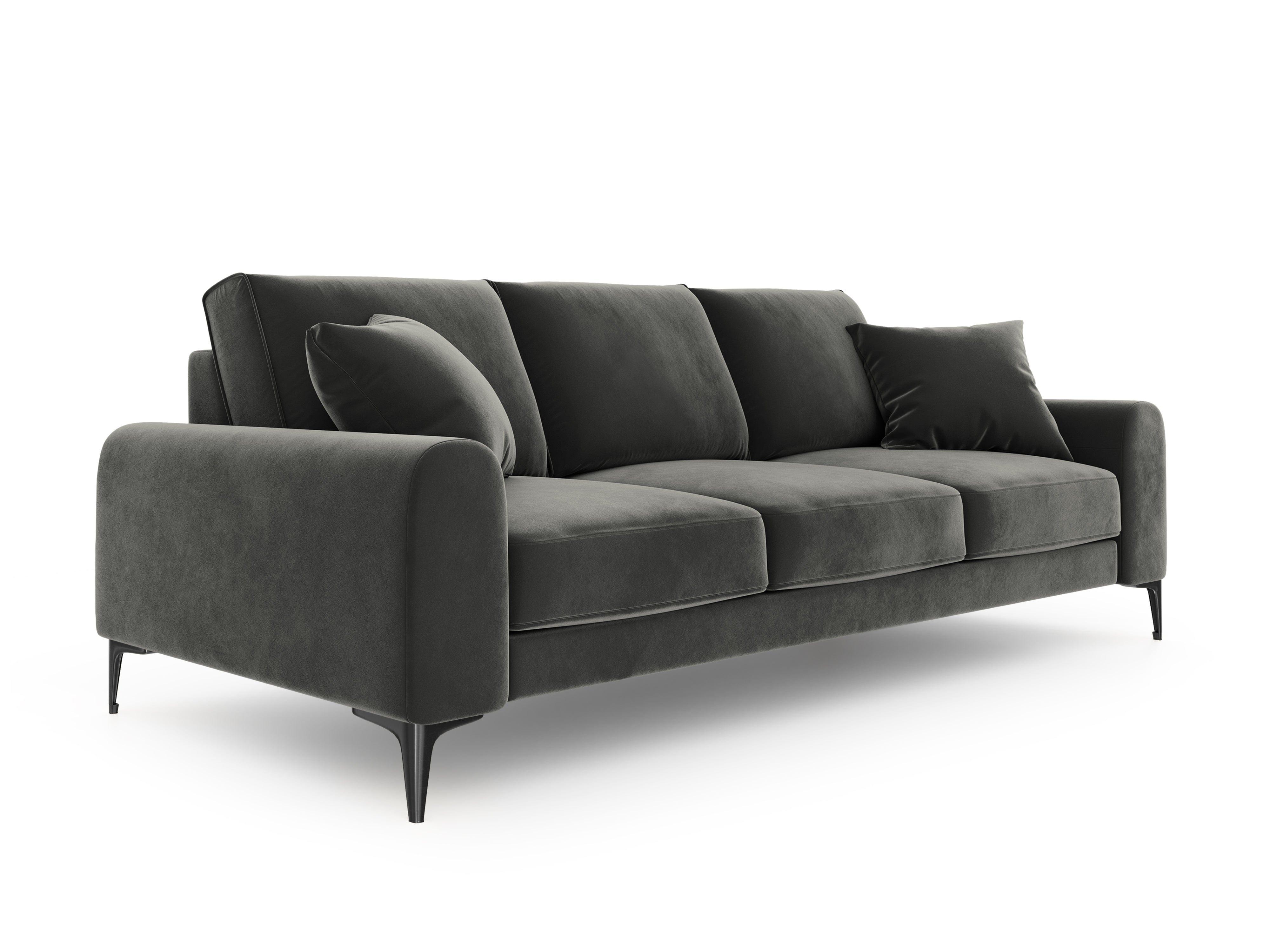 Sofa aksamitna 4-osobowa MADARA ciemnoszary z czarną podstawą Mazzini Sofas Eye on Design