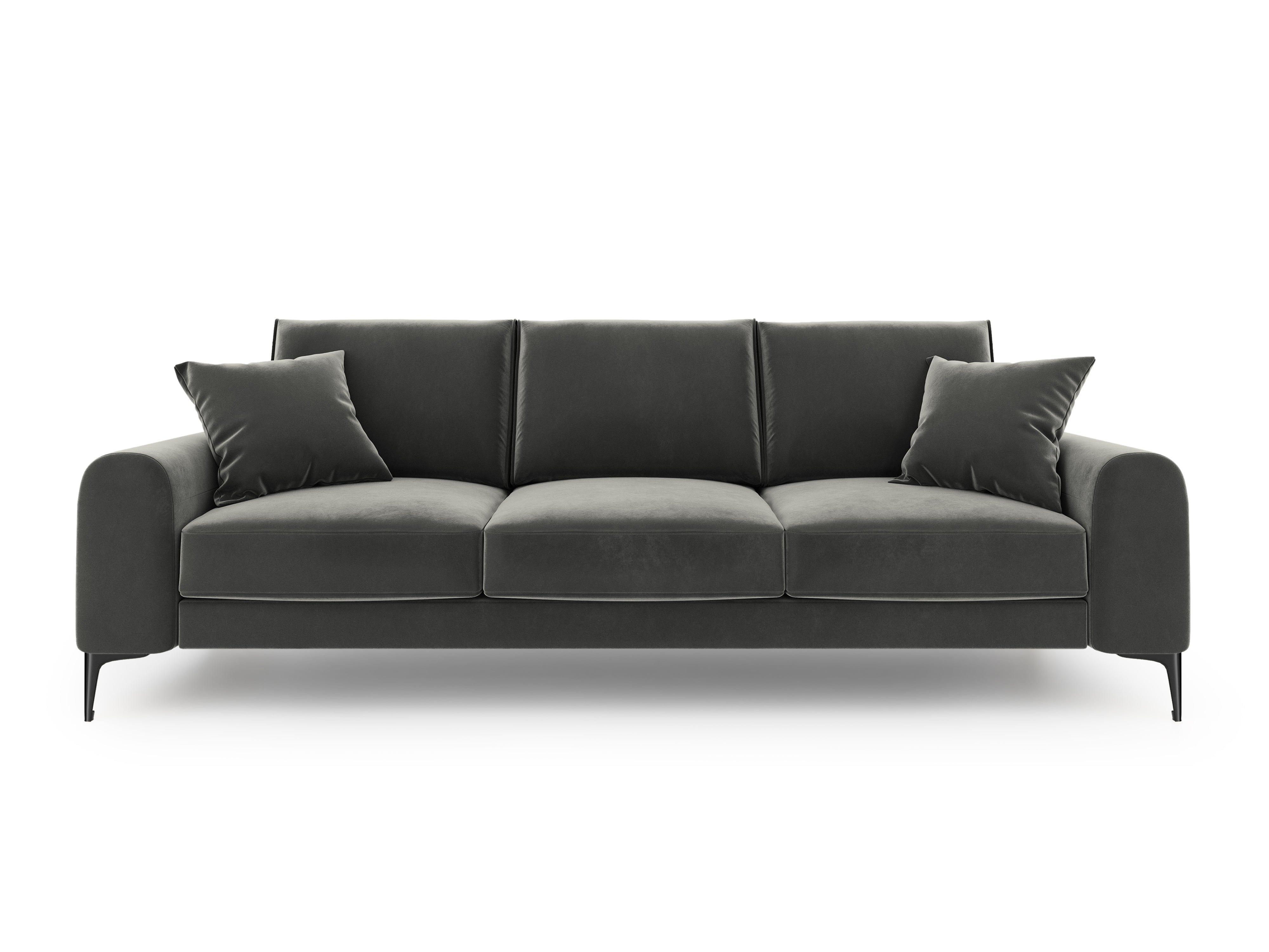 Sofa aksamitna 4-osobowa MADARA ciemnoszary z czarną podstawą Mazzini Sofas Eye on Design