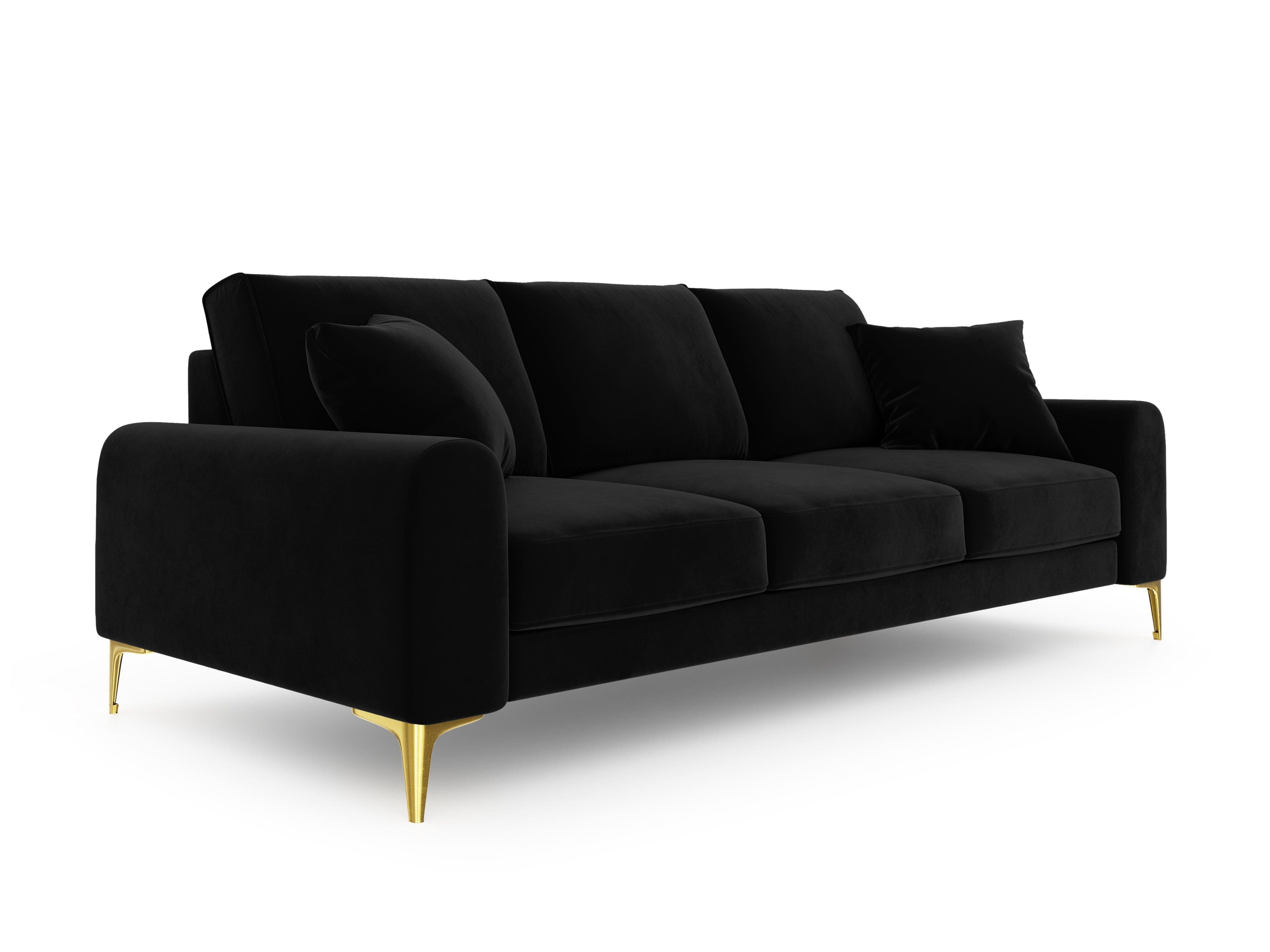 Sofa aksamitna 4-osobowa MADARA czarny ze złotą podstawą Mazzini Sofas Eye on Design
