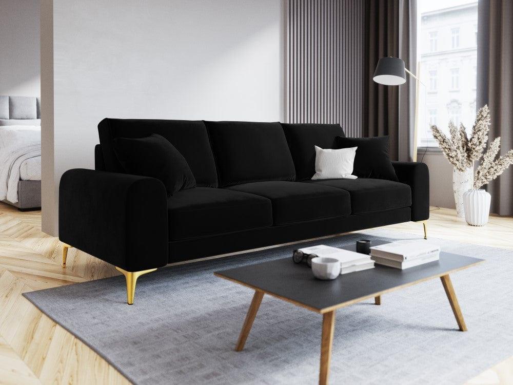 Sofa aksamitna 4-osobowa MADARA czarny ze złotą podstawą Mazzini Sofas Eye on Design