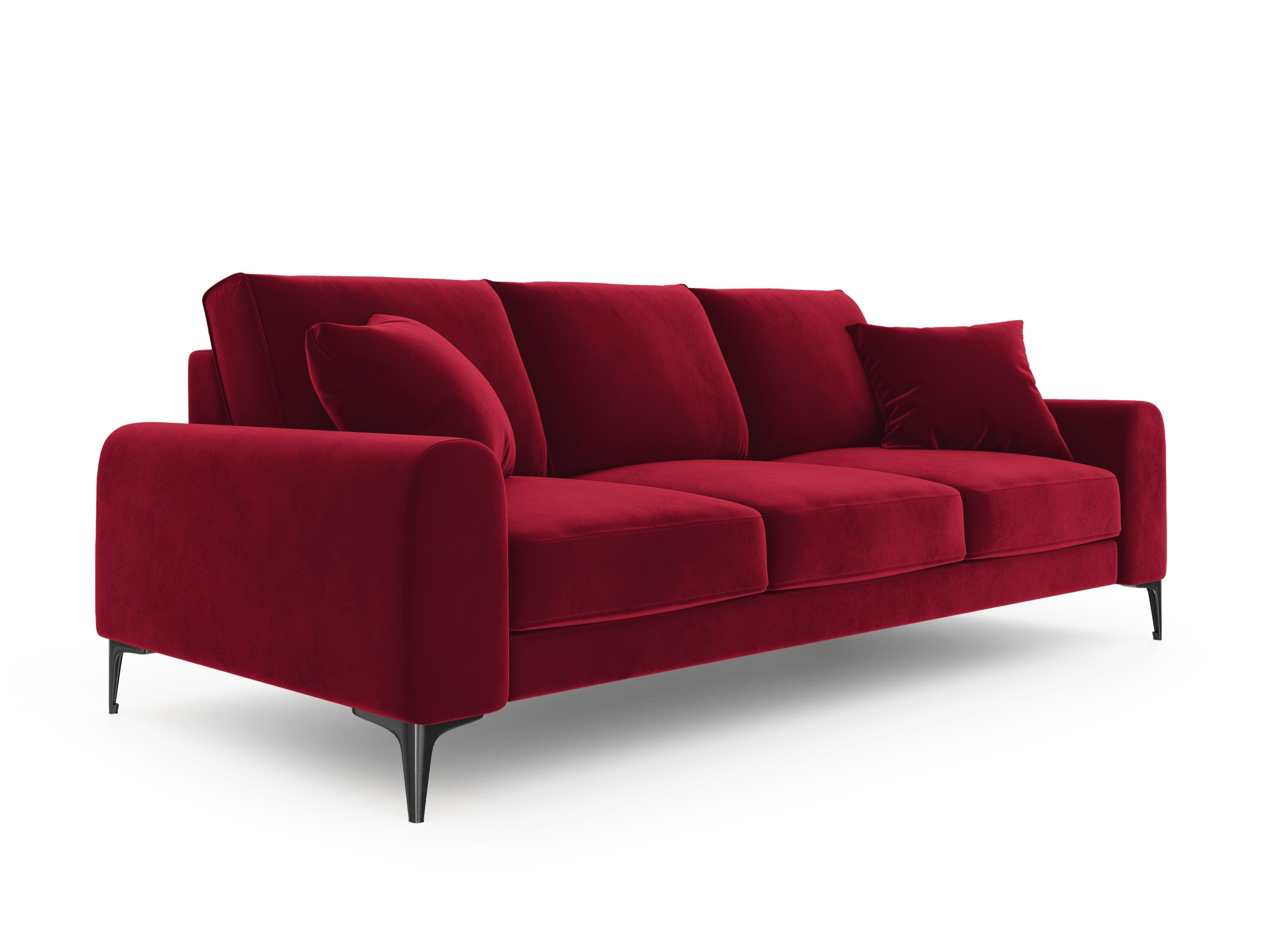Sofa aksamitna 4-osobowa MADARA czerwony z czarną podstawą Mazzini Sofas Eye on Design