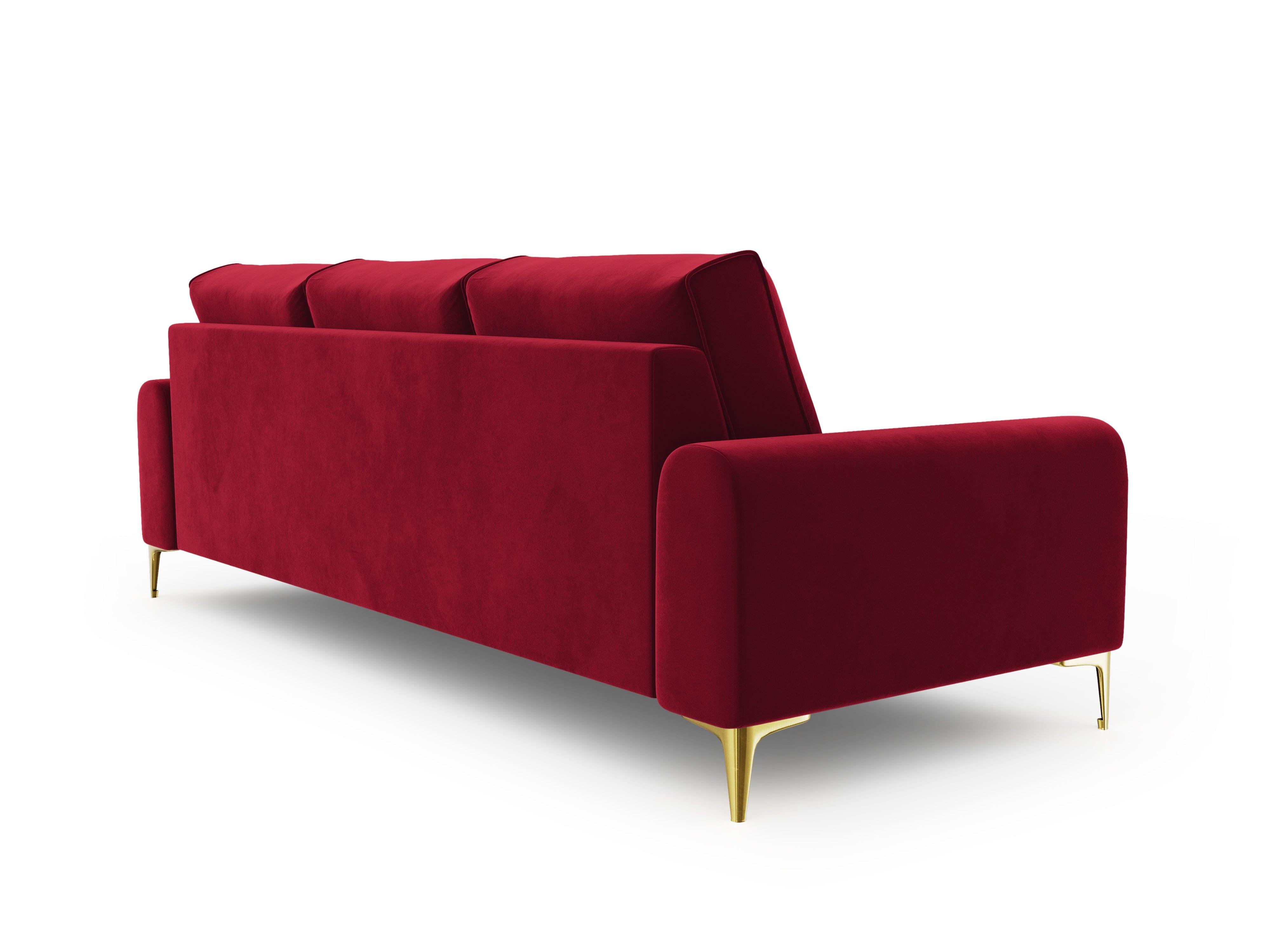 Sofa aksamitna 4-osobowa MADARA czerwony ze złotą podstawą Mazzini Sofas Eye on Design
