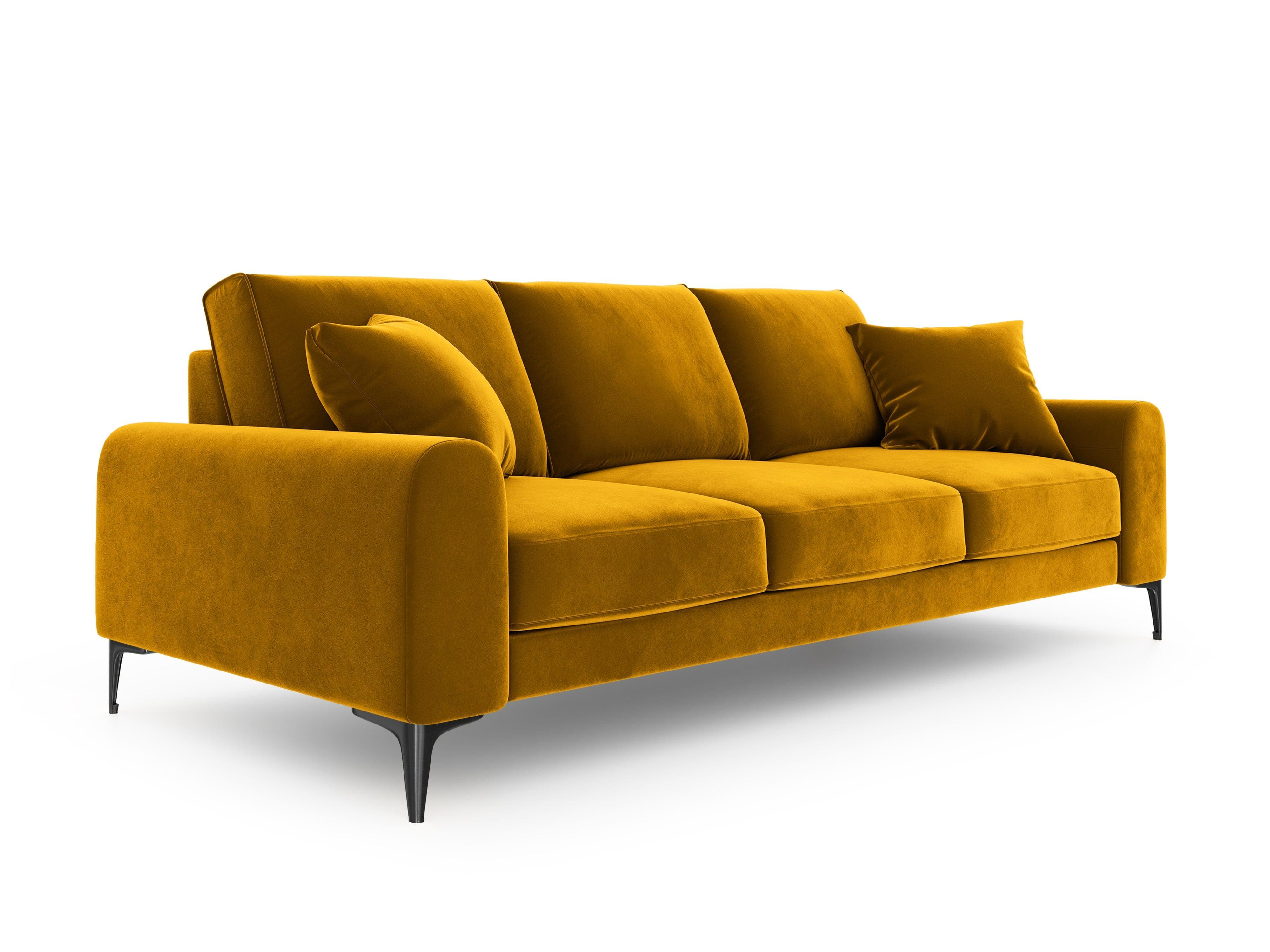 Sofa aksamitna 4-osobowa MADARA musztardowy z czarną podstawą Mazzini Sofas Eye on Design
