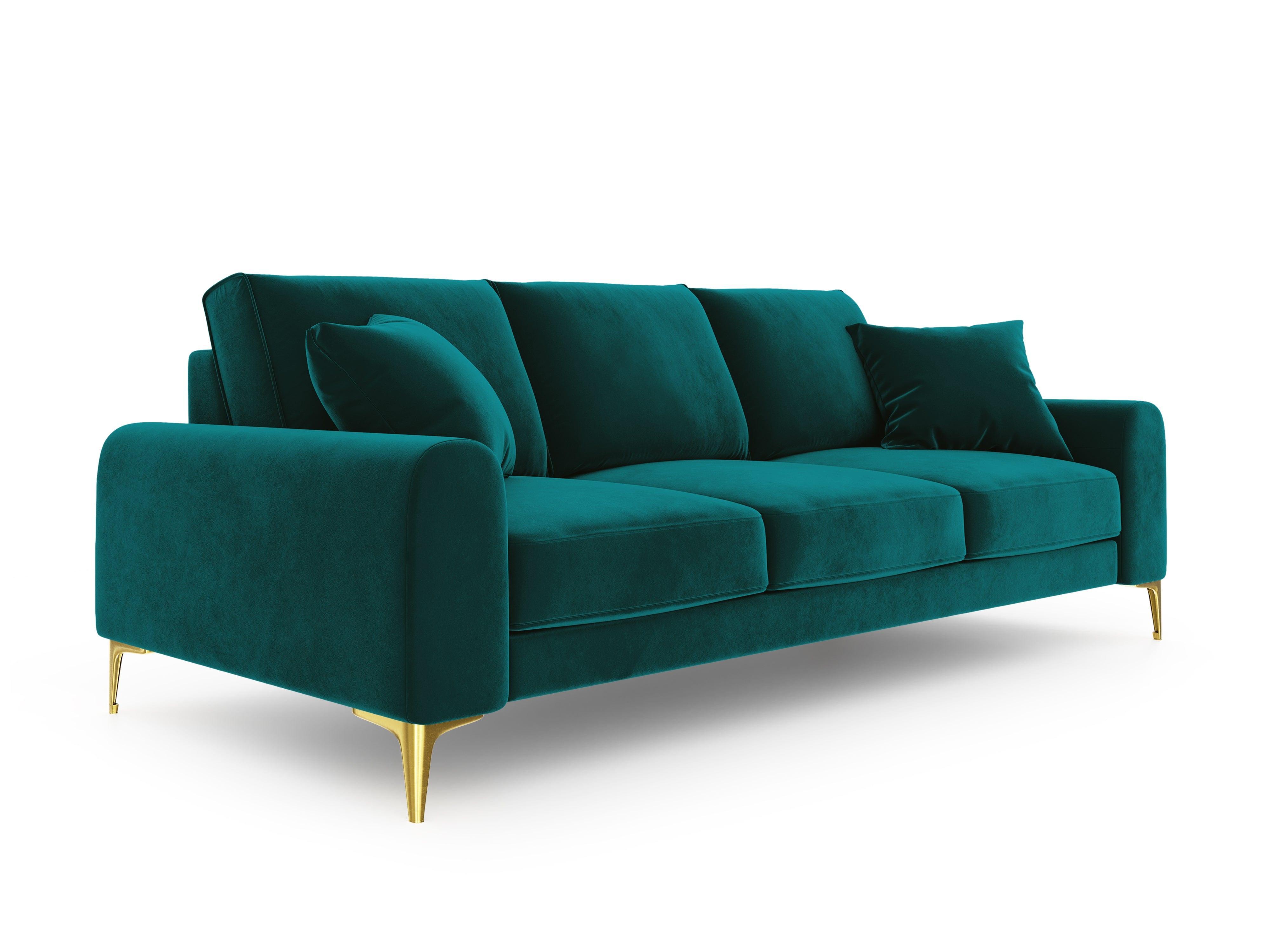 Sofa aksamitna 4-osobowa MADARA turkusowy ze złotą podstawą Mazzini Sofas Eye on Design