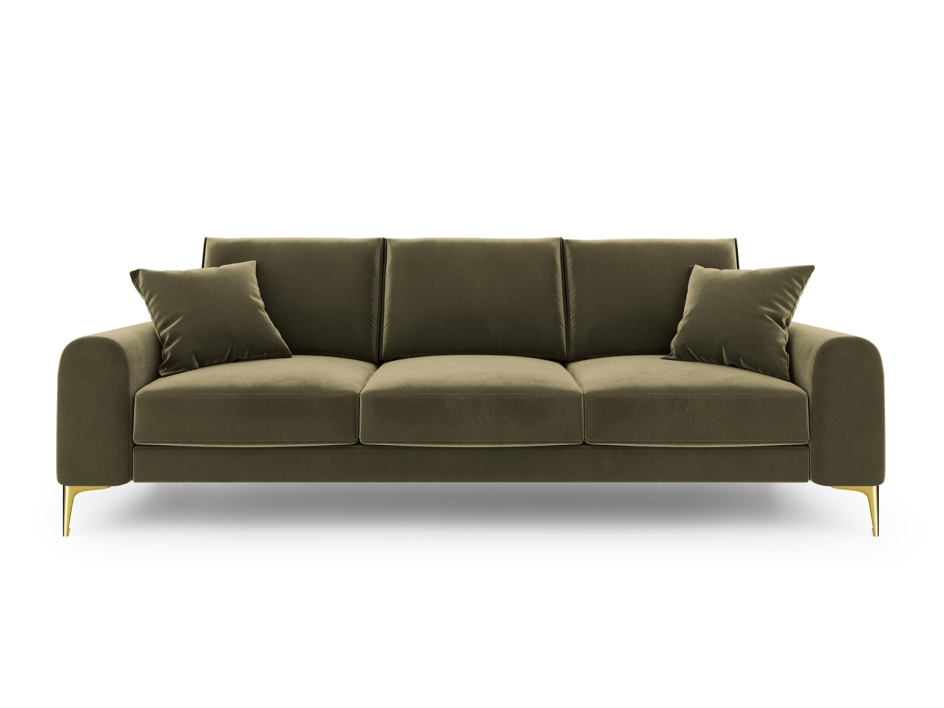 Sofa aksamitna 4-osobowa MADARA zielony ze złotą podstawą Mazzini Sofas Eye on Design