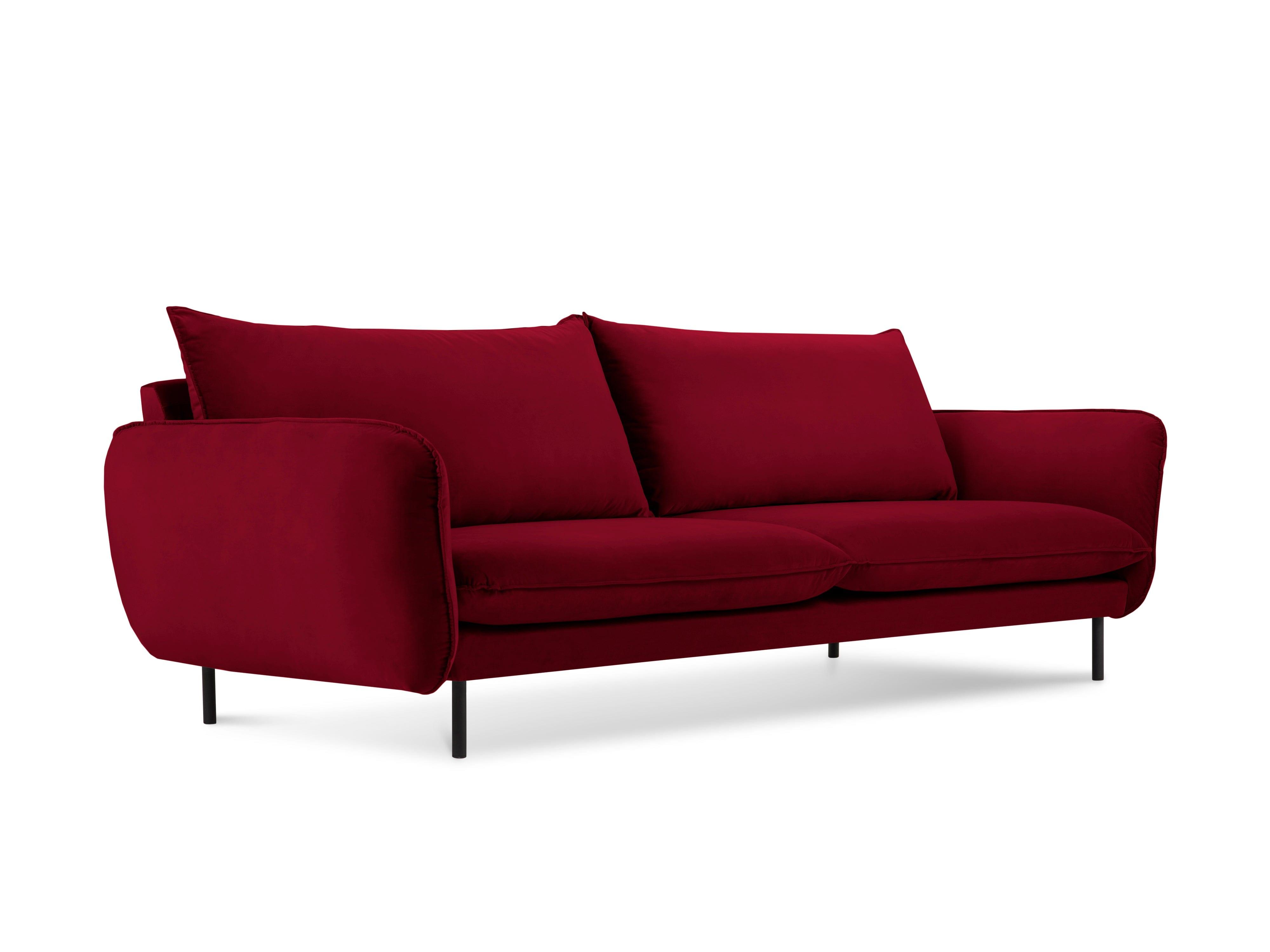 Sofa aksamitna 4-osobowa VIENNA bordowy z czarną podstawą Cosmopolitan Design Eye on Design