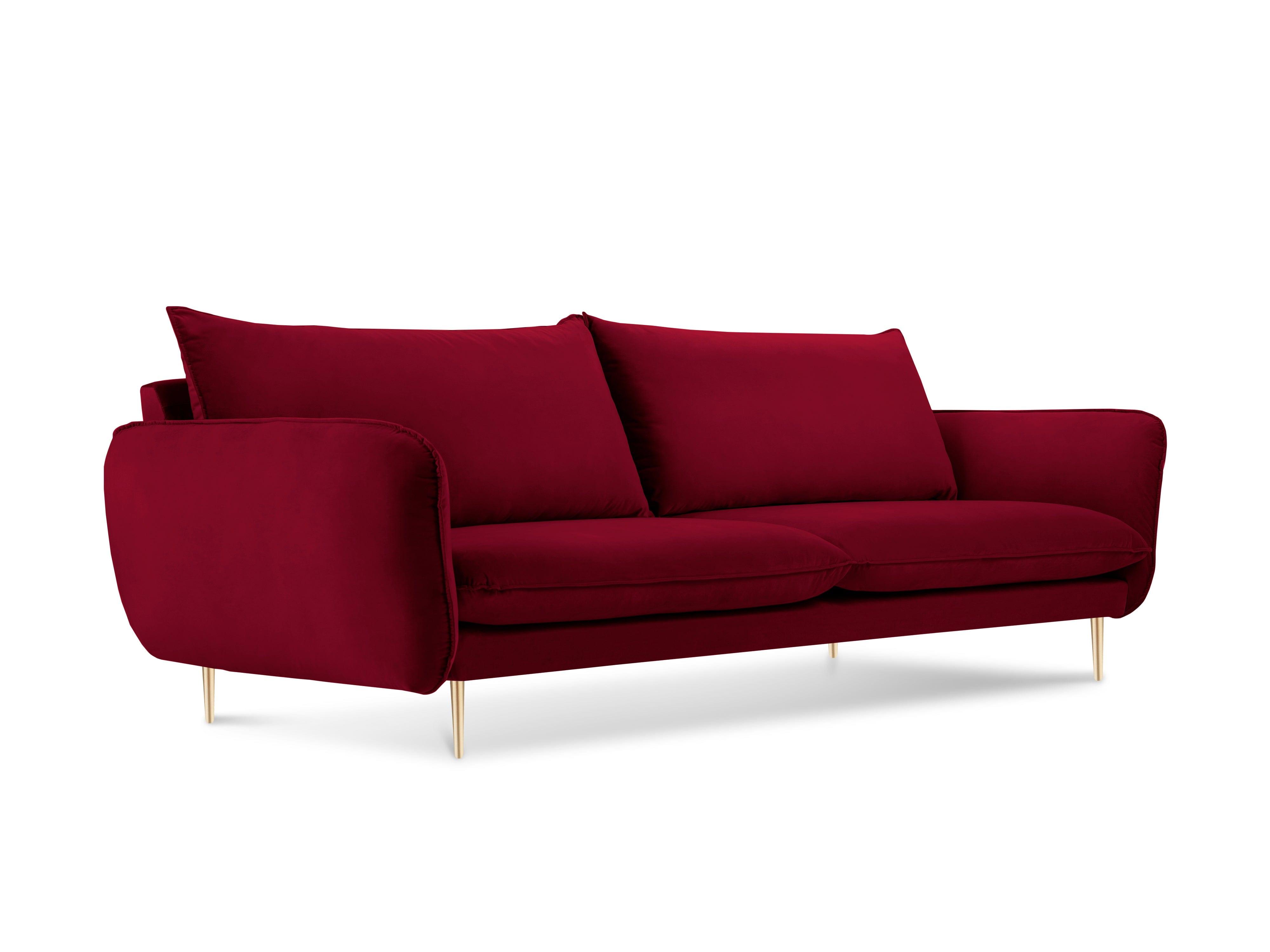 Sofa aksamitna 4-osobowa VIENNA bordowy ze złotą podstawą Cosmopolitan Design Eye on Design