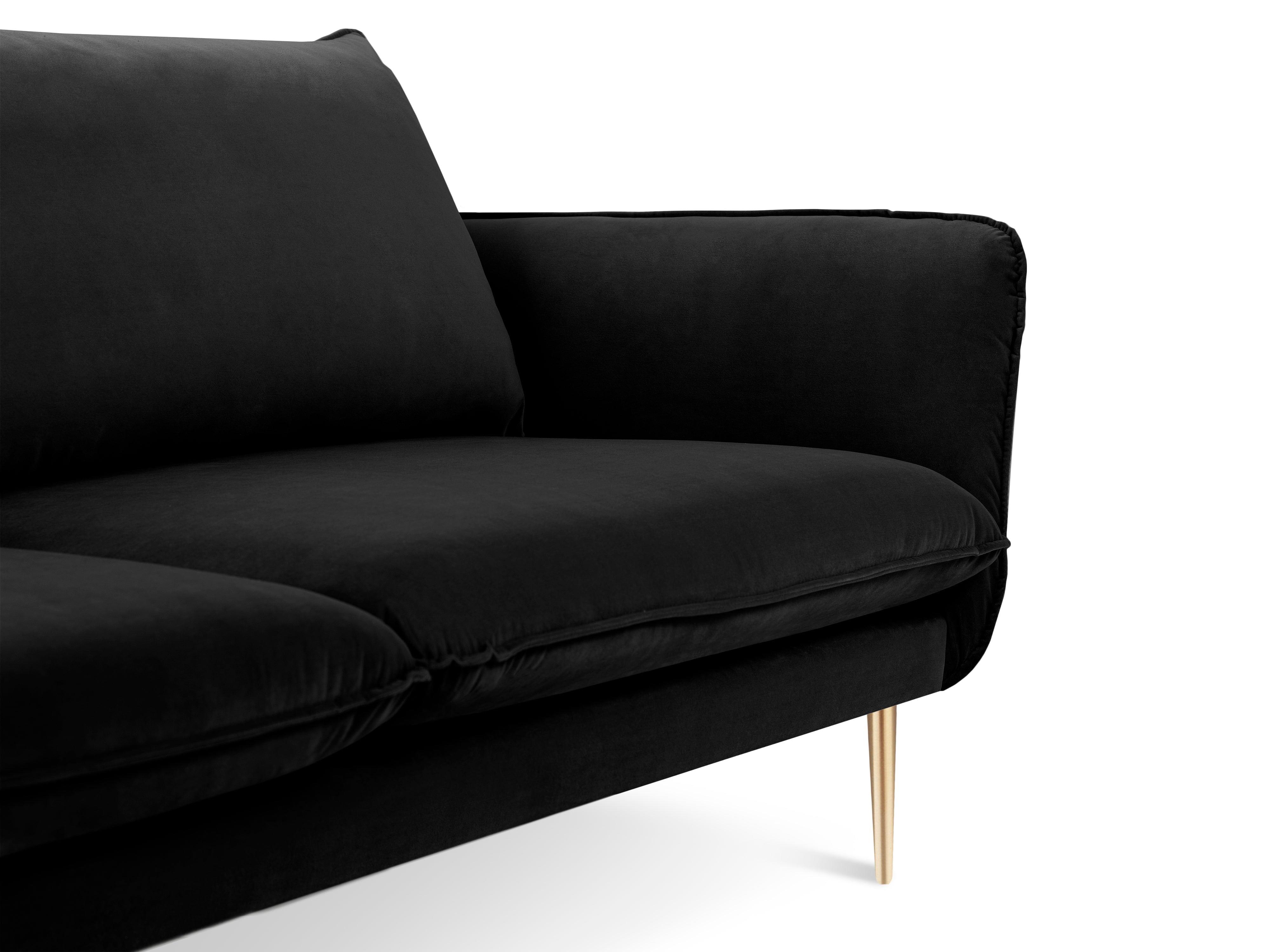 Sofa aksamitna 4-osobowa VIENNA czarny ze złotą podstawą Cosmopolitan Design Eye on Design
