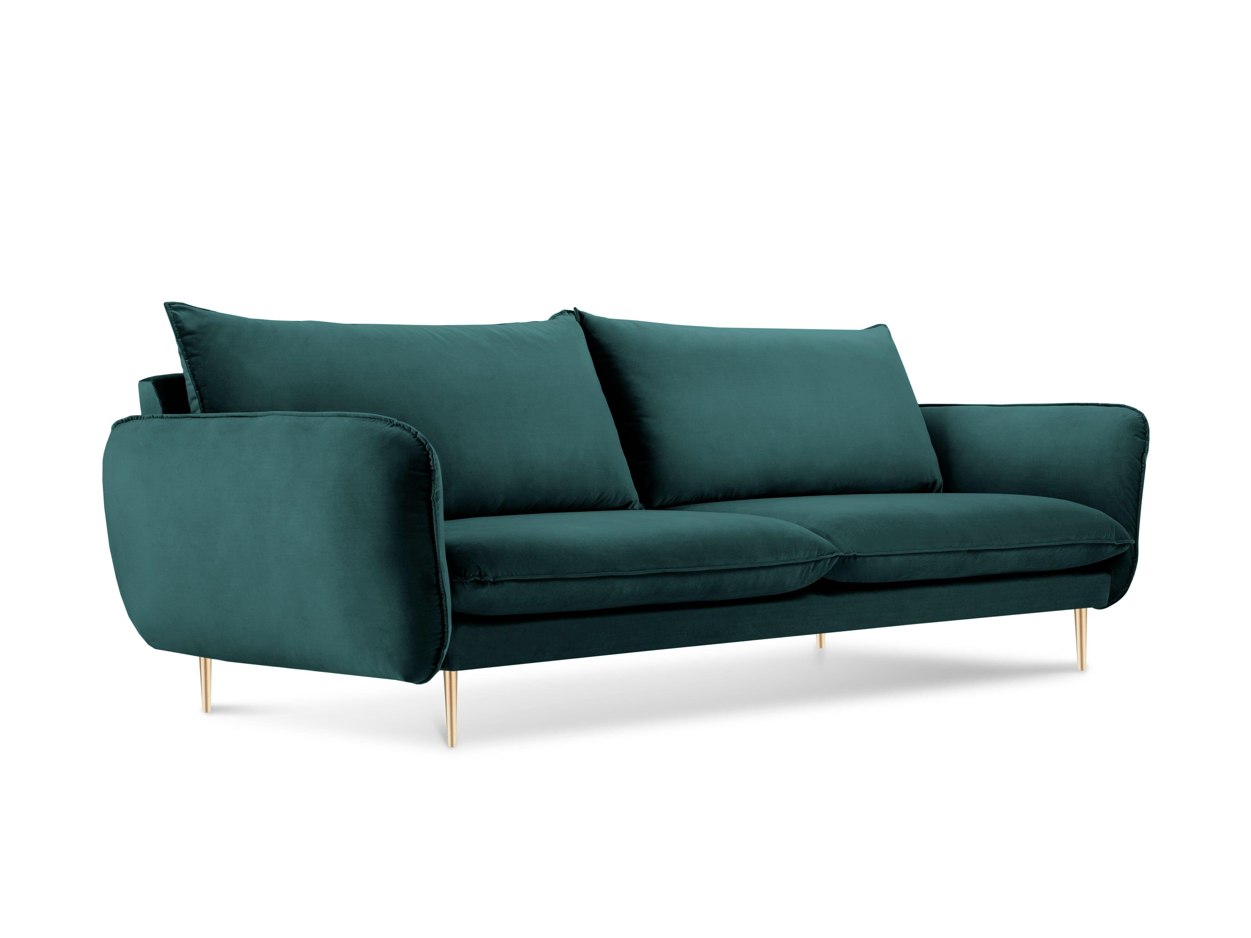 Sofa aksamitna 4-osobowa VIENNA morski ze złotą podstawą Cosmopolitan Design Eye on Design