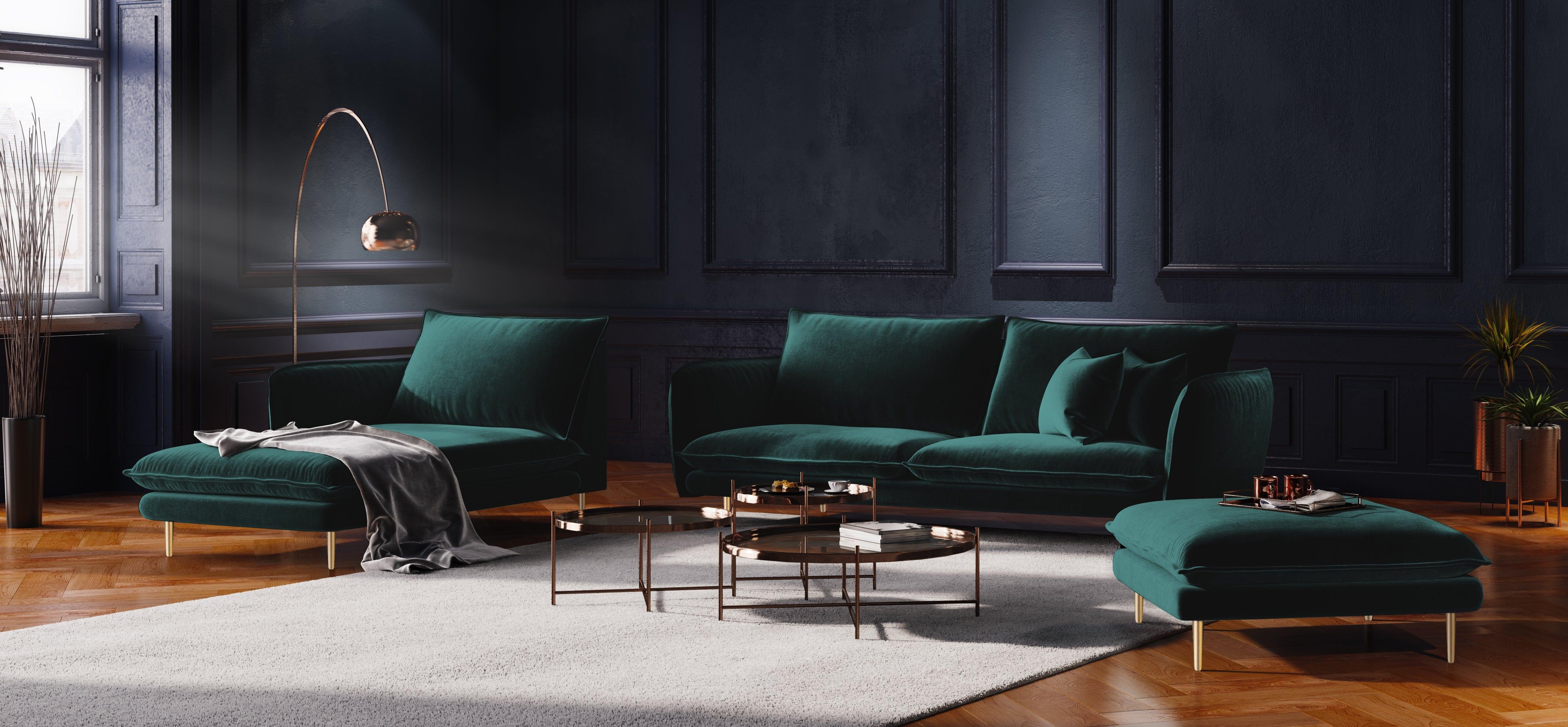 Sofa aksamitna 4-osobowa VIENNA morski ze złotą podstawą Cosmopolitan Design Eye on Design