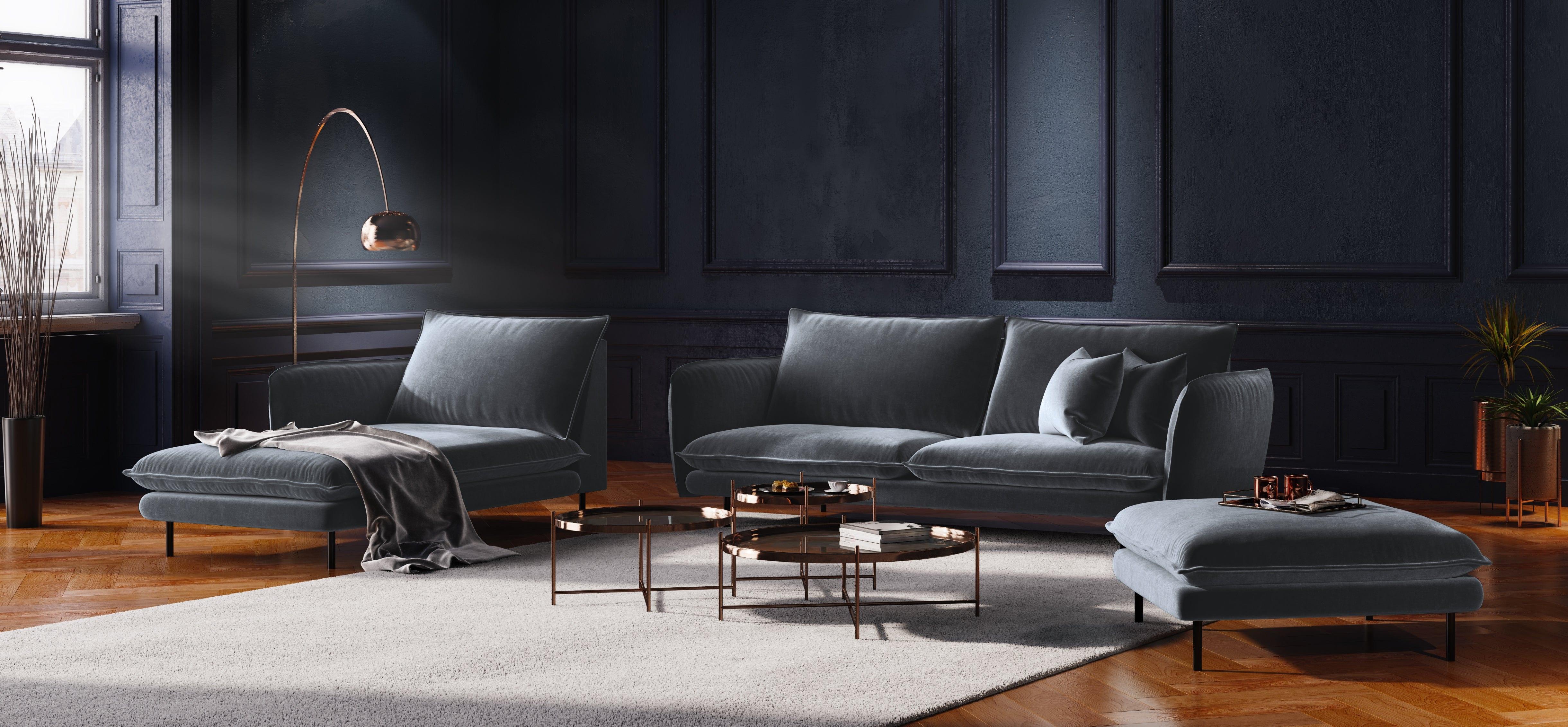 Sofa aksamitna 4-osobowa VIENNA szary z czarną podstawą Cosmopolitan Design Eye on Design