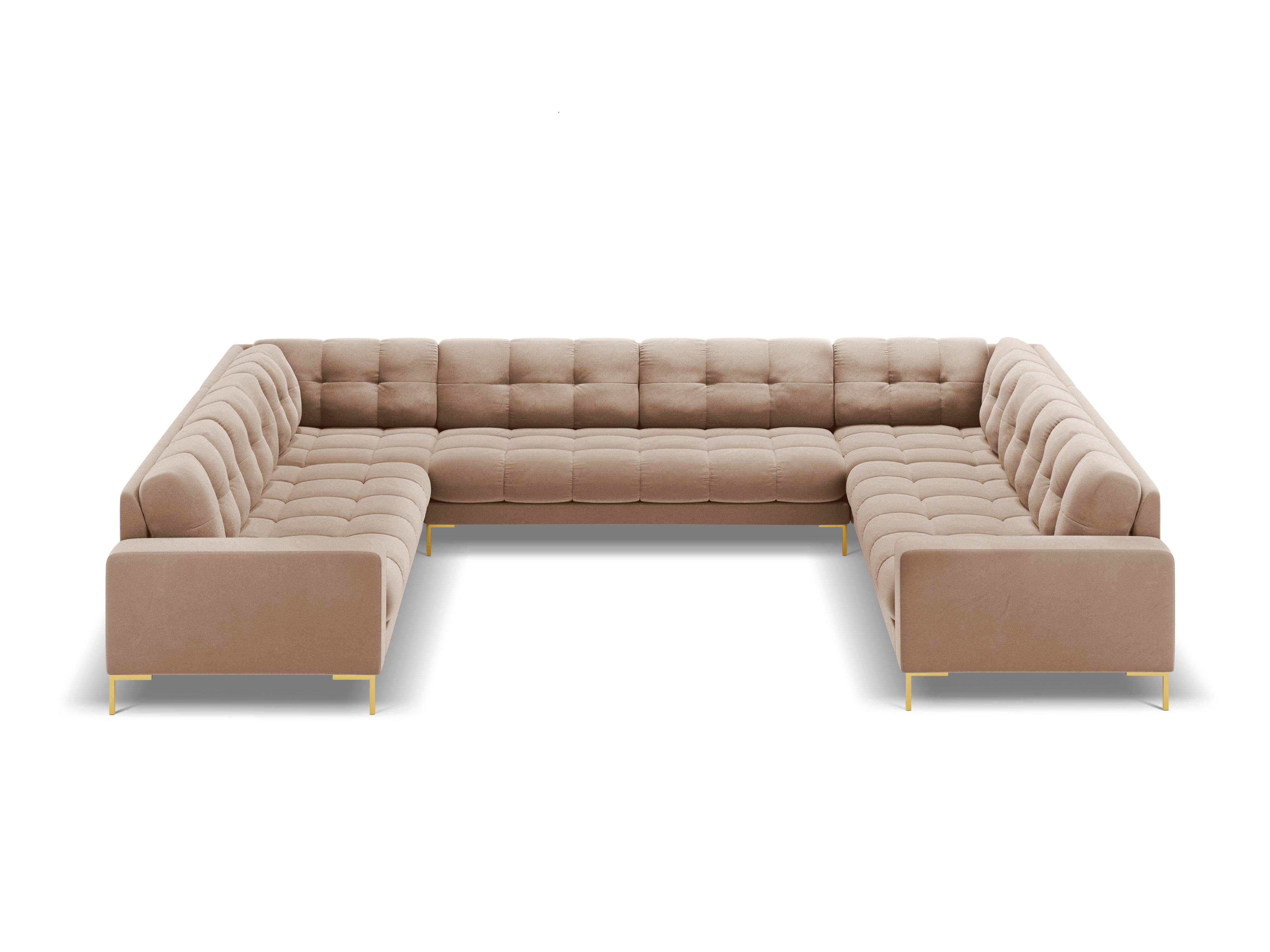 Sofa aksamitna panoramiczna 9-osobowa BALI beżowy ze złotą podstawą Cosmopolitan Design Eye on Design