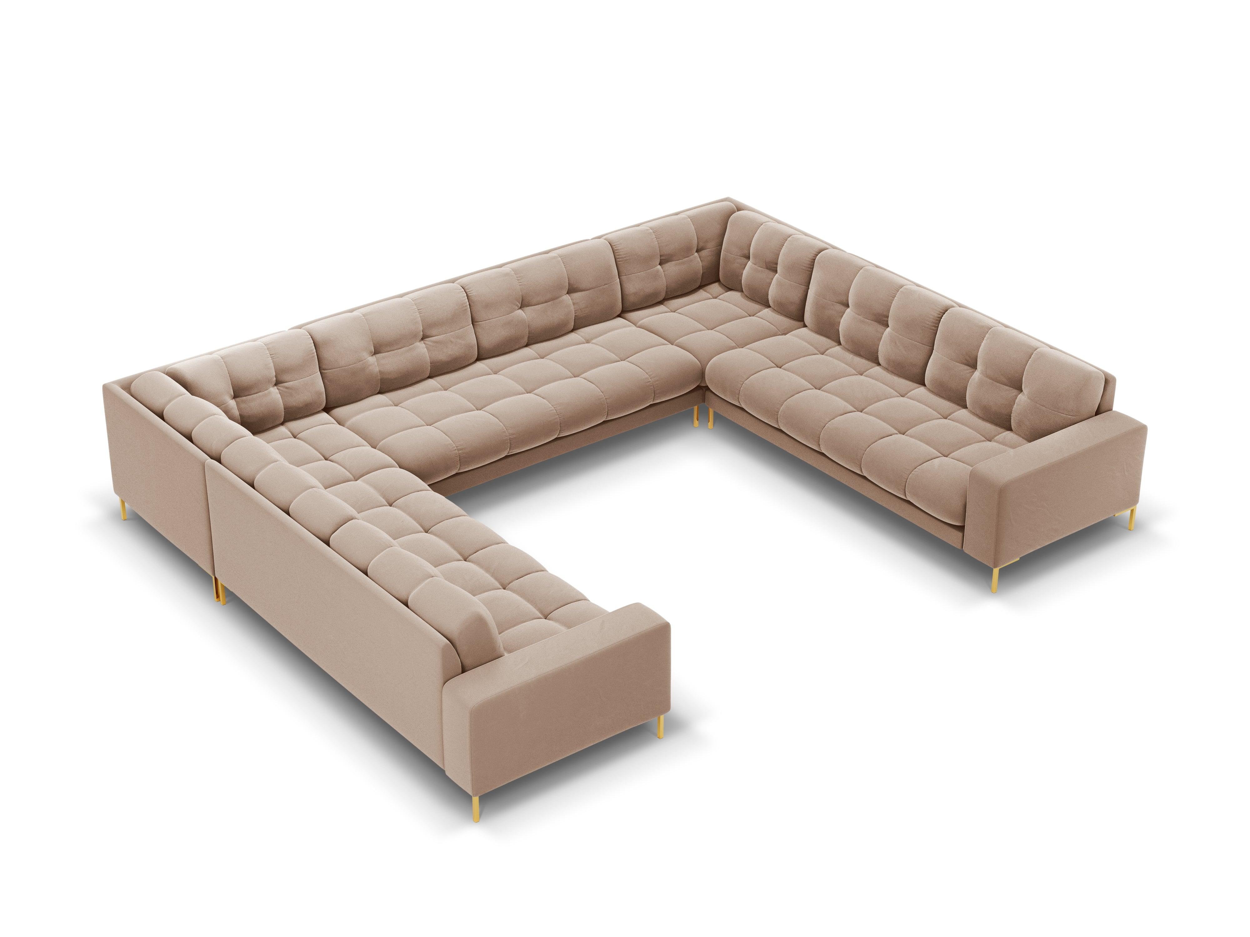 Sofa aksamitna panoramiczna 9-osobowa BALI beżowy ze złotą podstawą Cosmopolitan Design Eye on Design
