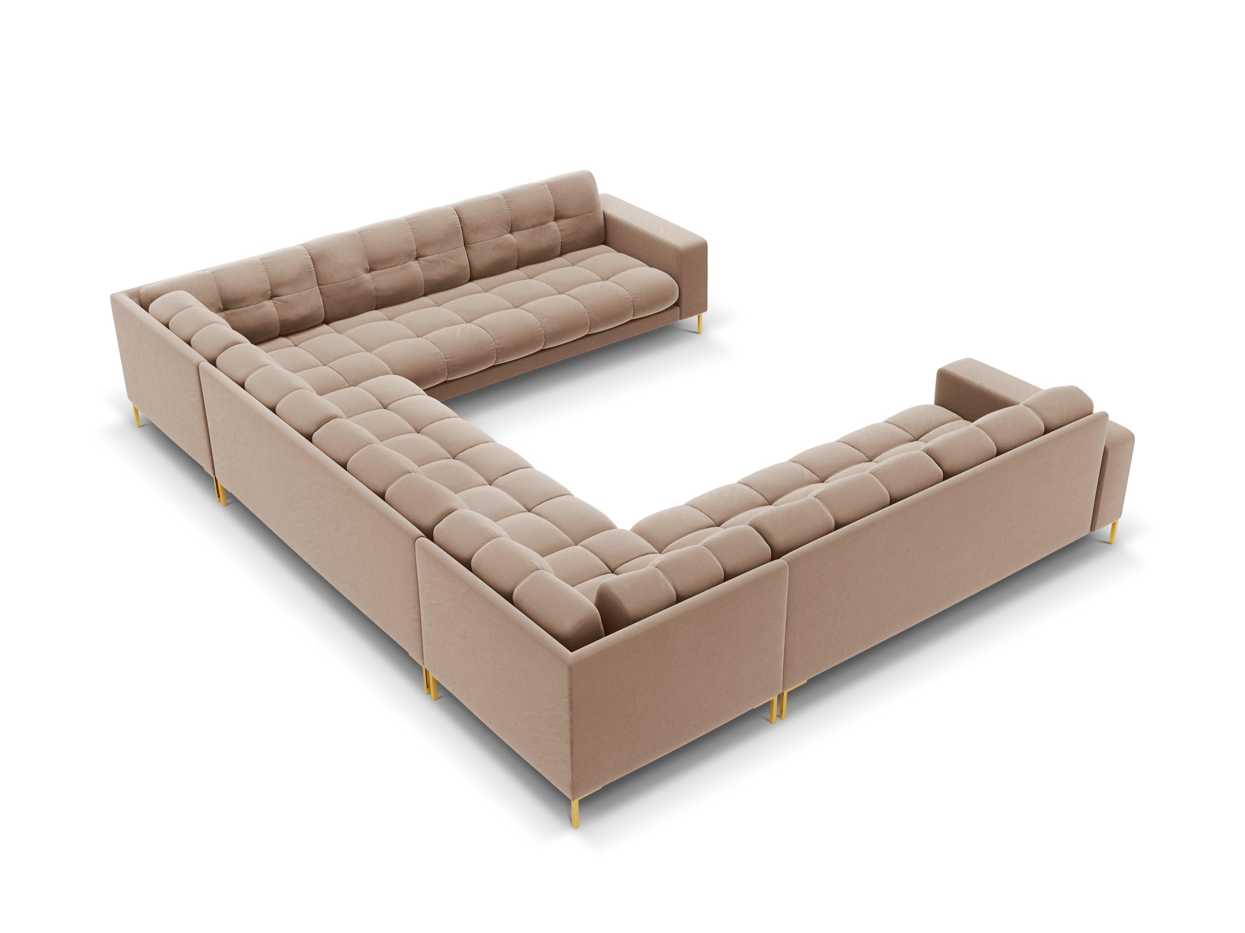 Sofa aksamitna panoramiczna 9-osobowa BALI beżowy ze złotą podstawą Cosmopolitan Design Eye on Design