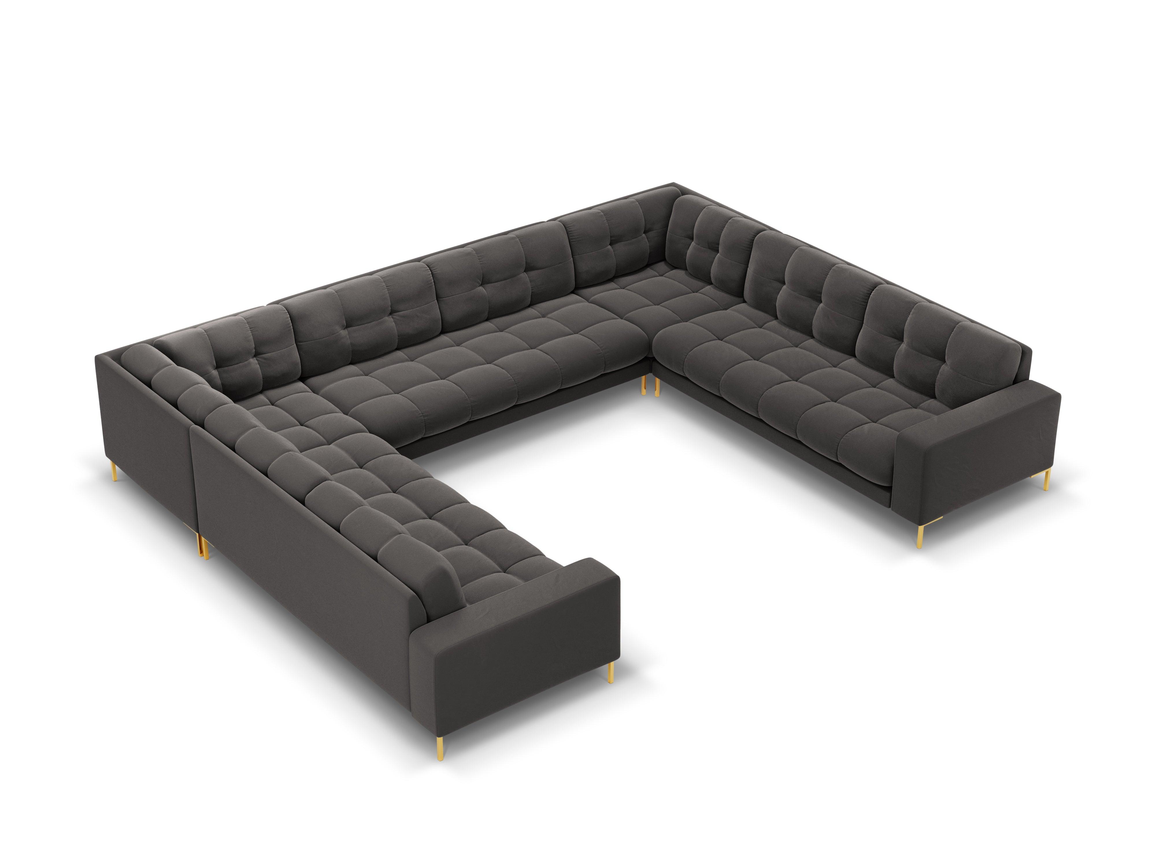 Sofa aksamitna panoramiczna 9-osobowa BALI ciemnoszary ze złotą podstawą Cosmopolitan Design Eye on Design