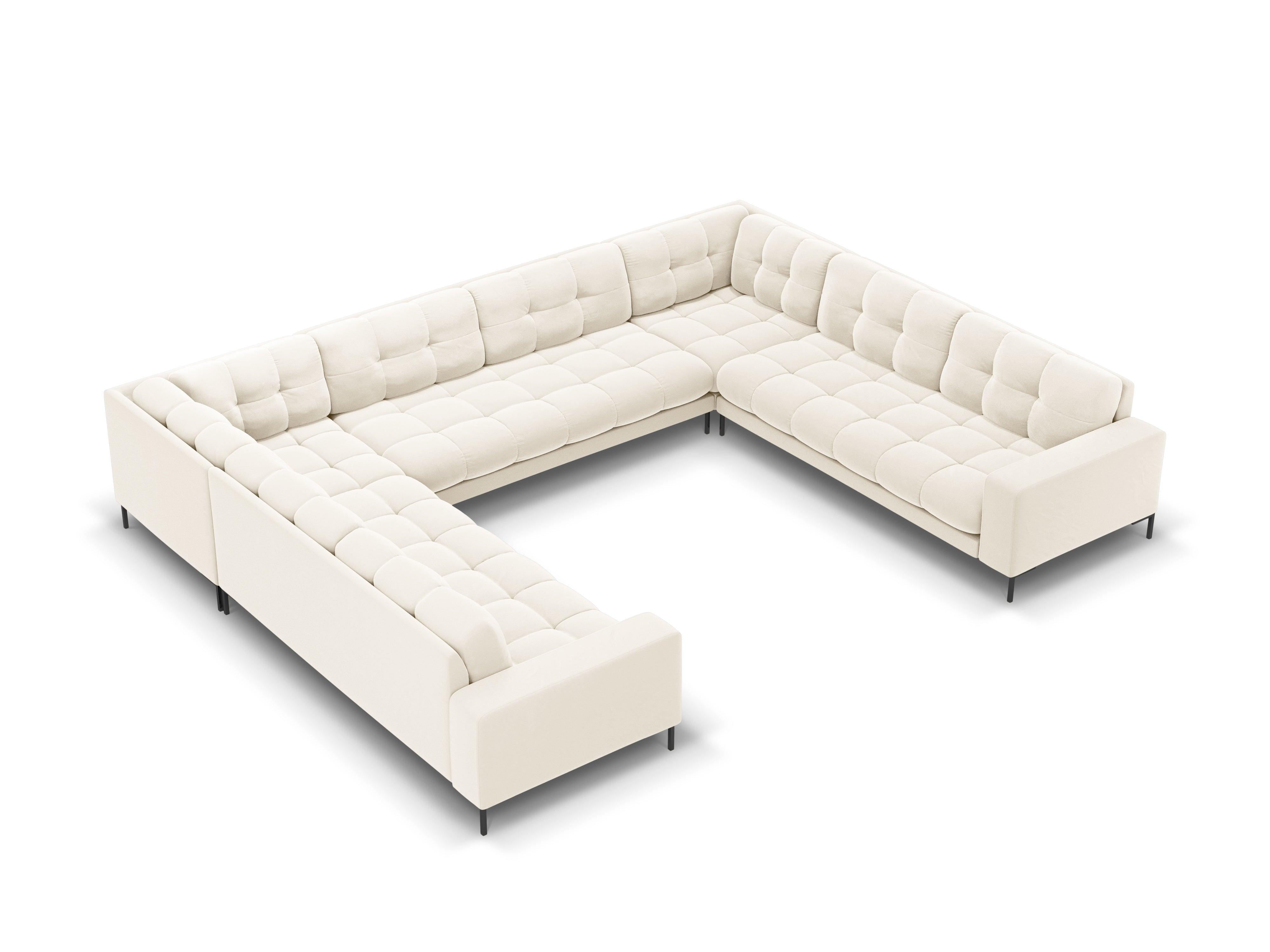 Sofa aksamitna panoramiczna 9-osobowa BALI jasnobeżowy z czarną podstawą Cosmopolitan Design Eye on Design