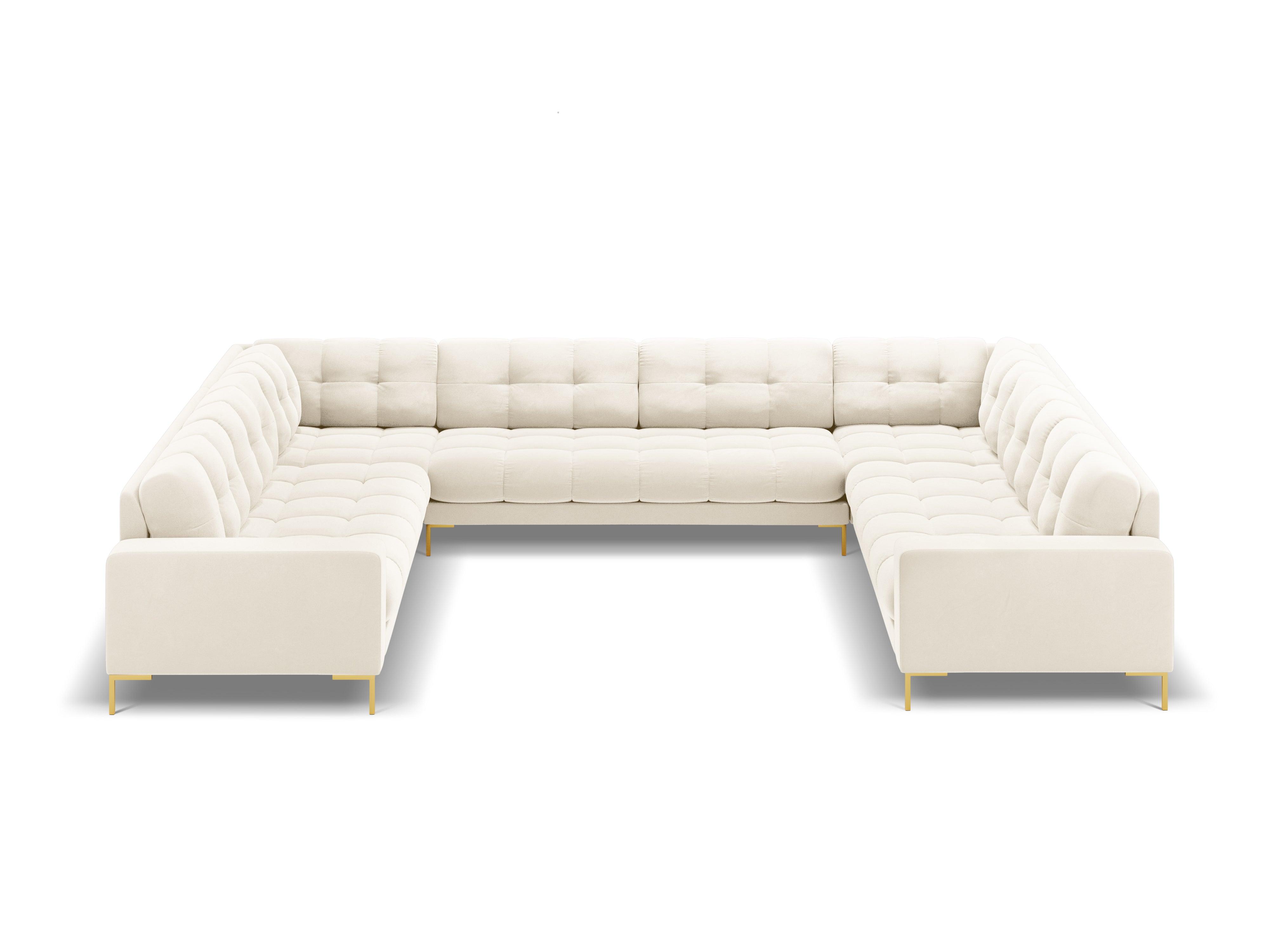 Sofa aksamitna panoramiczna 9-osobowa BALI jasnobeżowy ze złotą podstawą Cosmopolitan Design Eye on Design