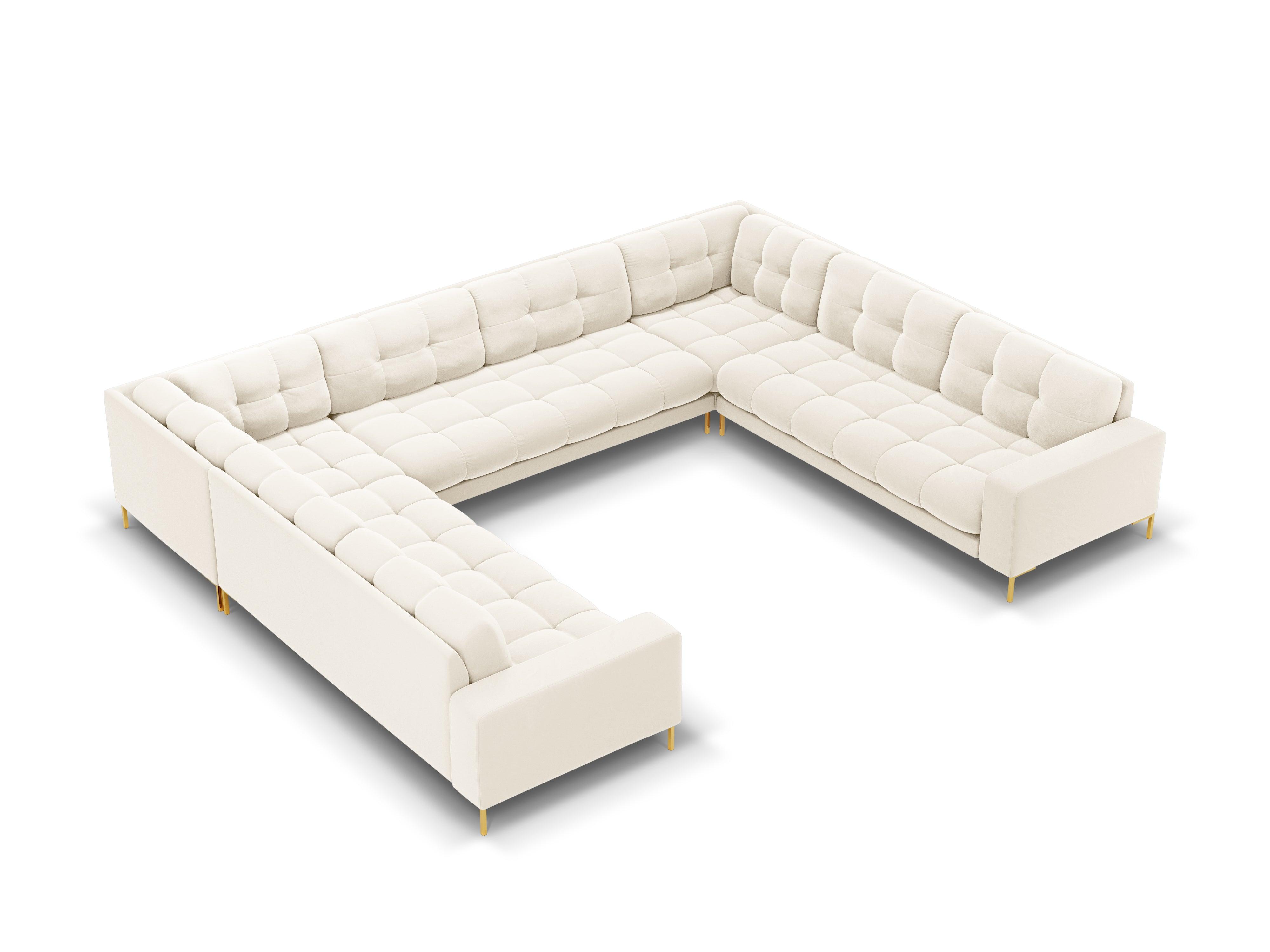 Sofa aksamitna panoramiczna 9-osobowa BALI jasnobeżowy ze złotą podstawą Cosmopolitan Design Eye on Design