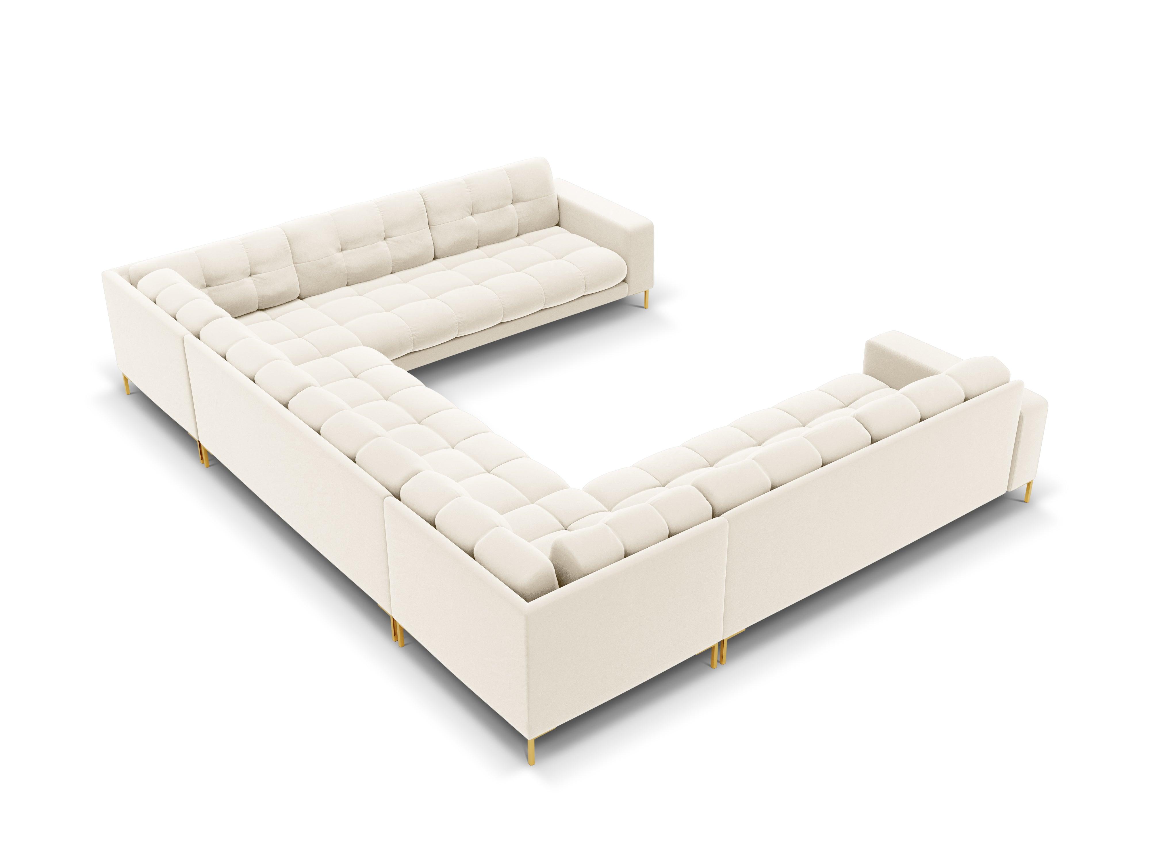 Sofa aksamitna panoramiczna 9-osobowa BALI jasnobeżowy ze złotą podstawą Cosmopolitan Design Eye on Design