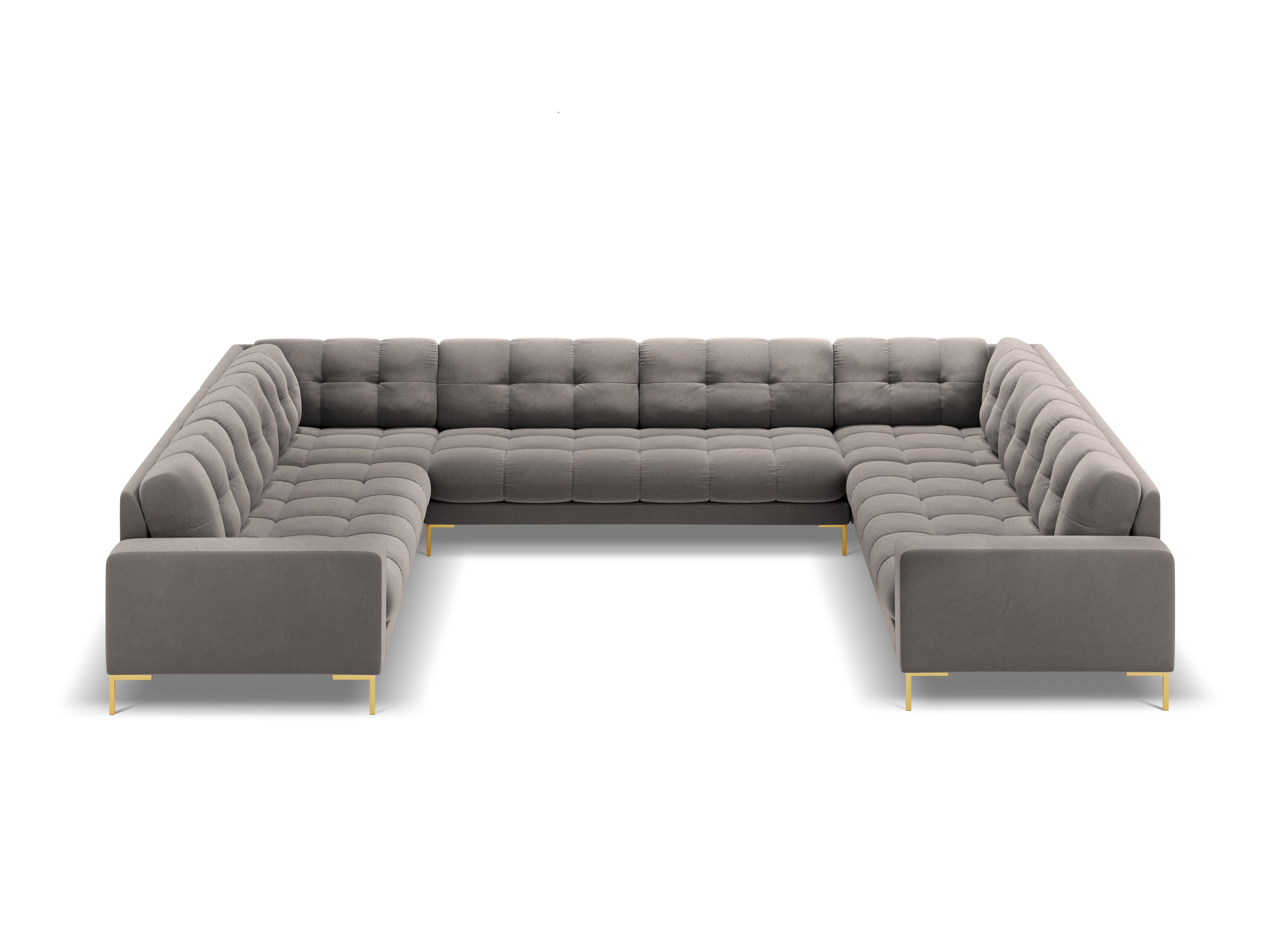 Sofa aksamitna panoramiczna 9-osobowa BALI jasnoszary ze złotą podstawą Cosmopolitan Design Eye on Design