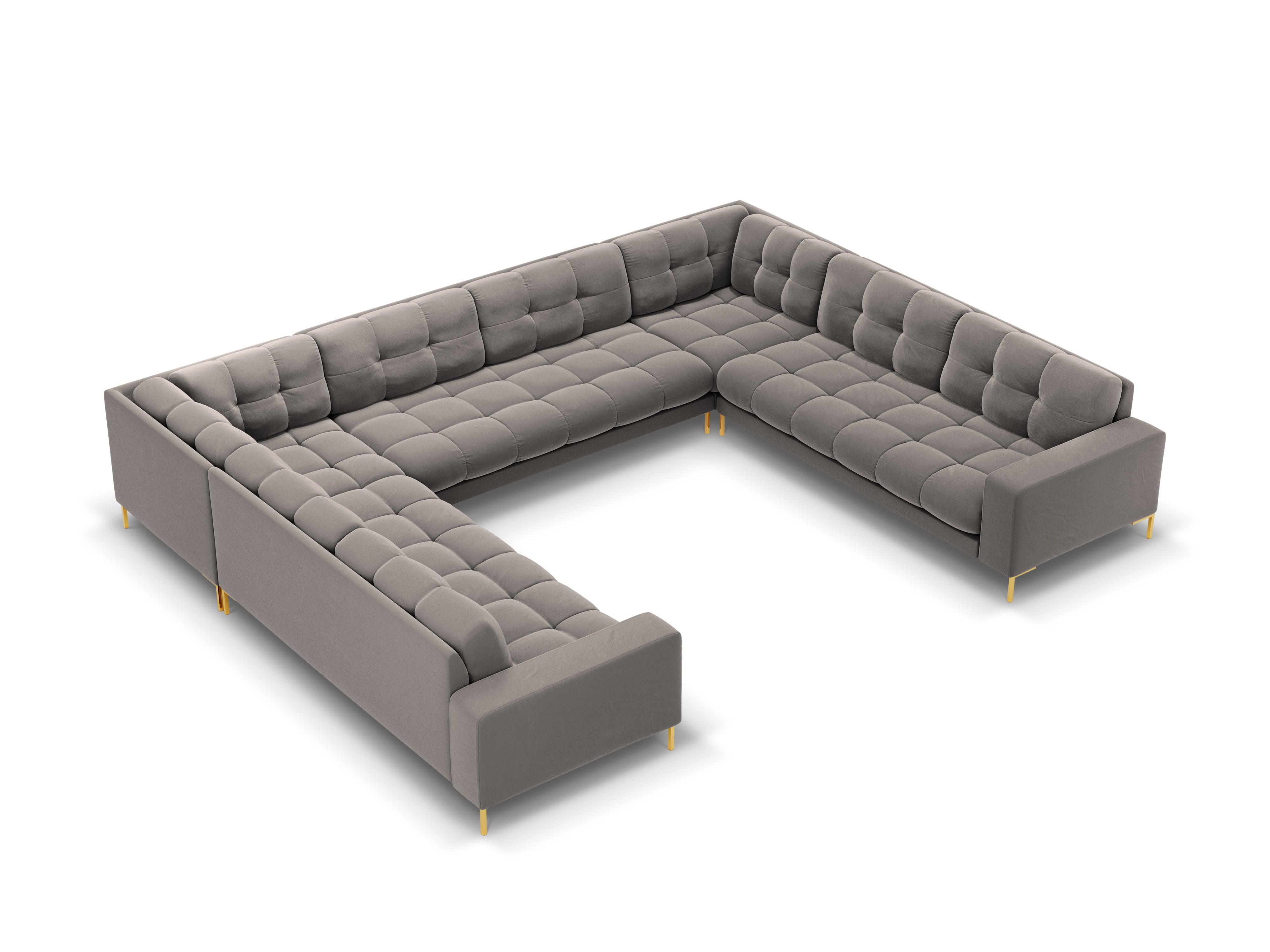 Sofa aksamitna panoramiczna 9-osobowa BALI jasnoszary ze złotą podstawą Cosmopolitan Design Eye on Design