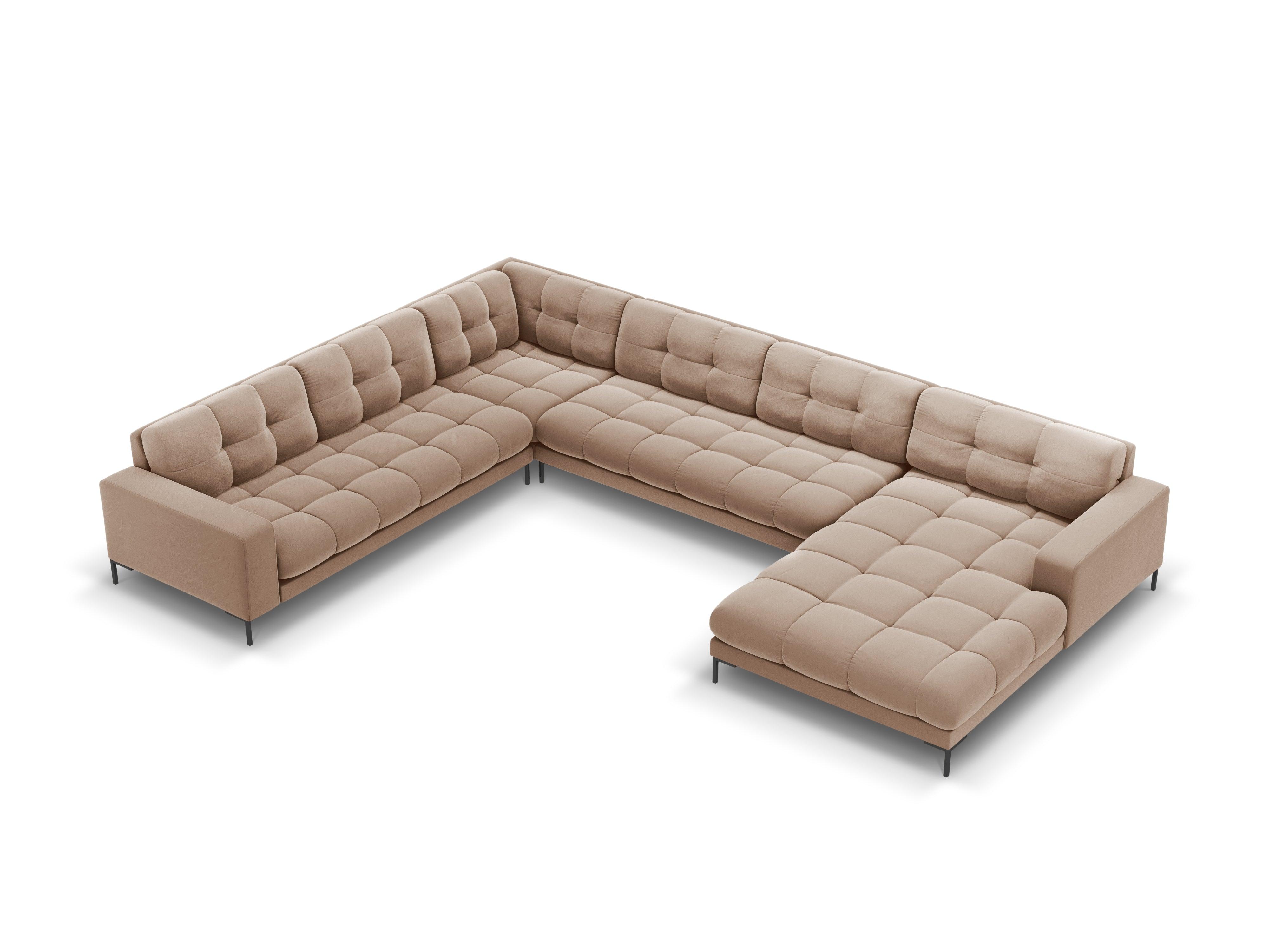 Sofa aksamitna panoramiczna lewostronna 7-osobowa BALI beżowy z czarną podstawą Cosmopolitan Design Eye on Design
