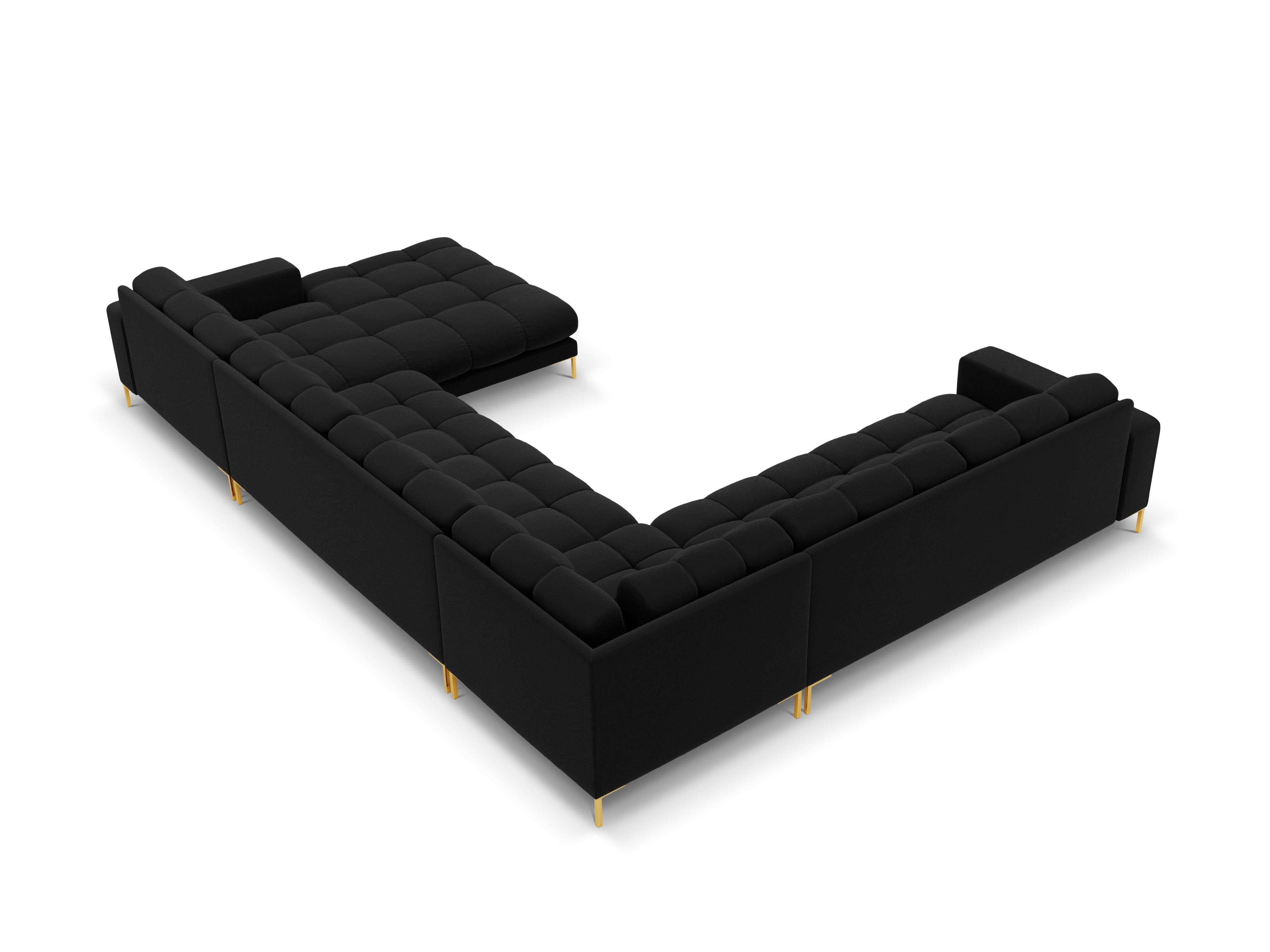Sofa aksamitna panoramiczna lewostronna 7-osobowa BALI czarny ze złotą podstawą Cosmopolitan Design Eye on Design